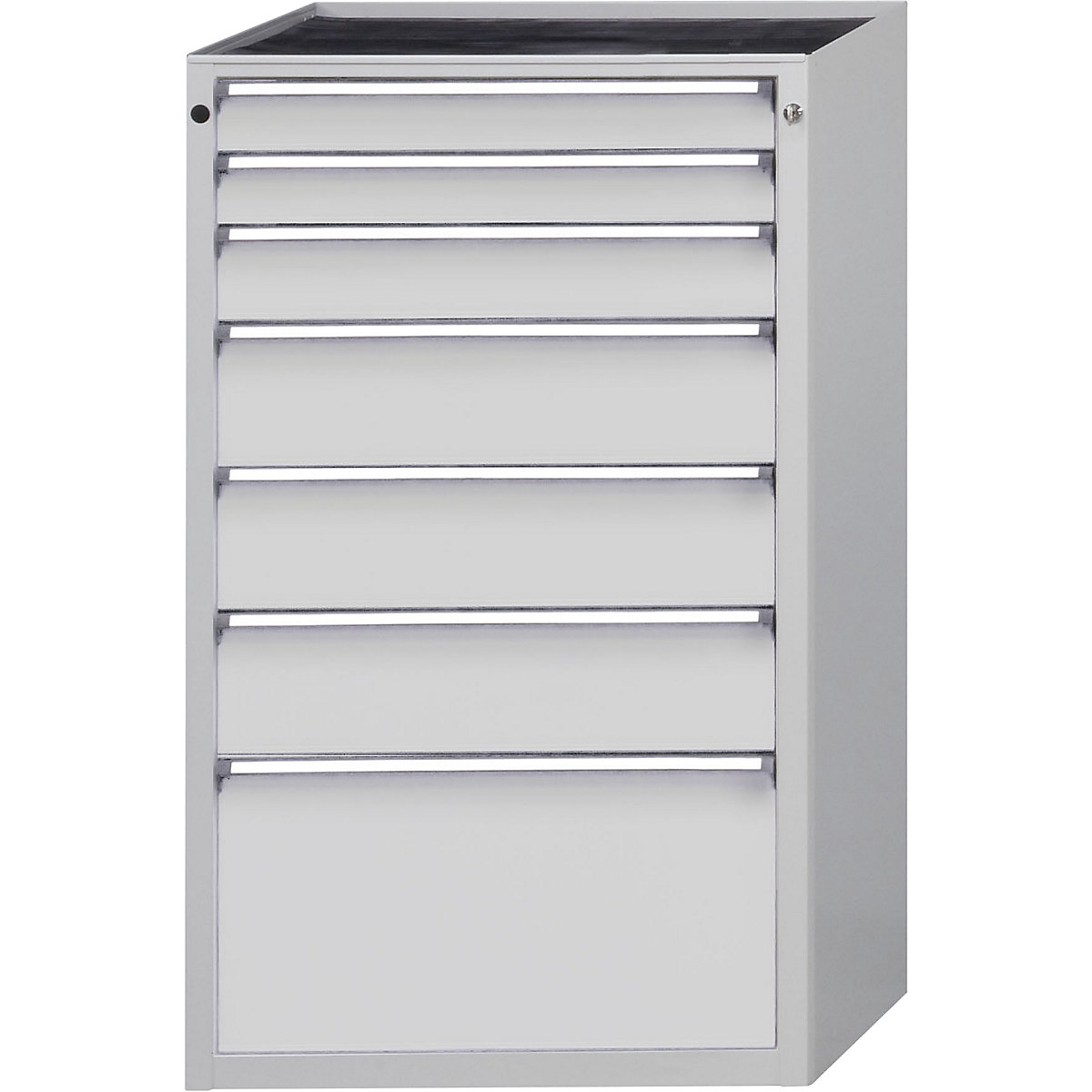 Drawer cupboard – ANKE, WxD 760 x 675 mm, 7 drawers, height 1280 mm, front in light grey-9
