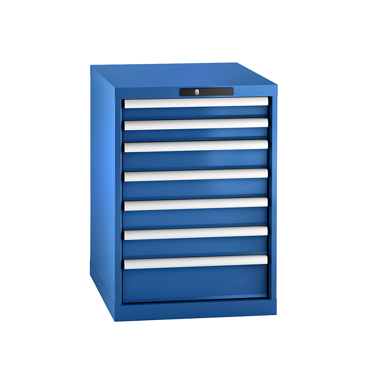 Drawer cupboard, sheet steel – LISTA, HxW 800 x 564 mm, 7 drawers, gentian blue-10