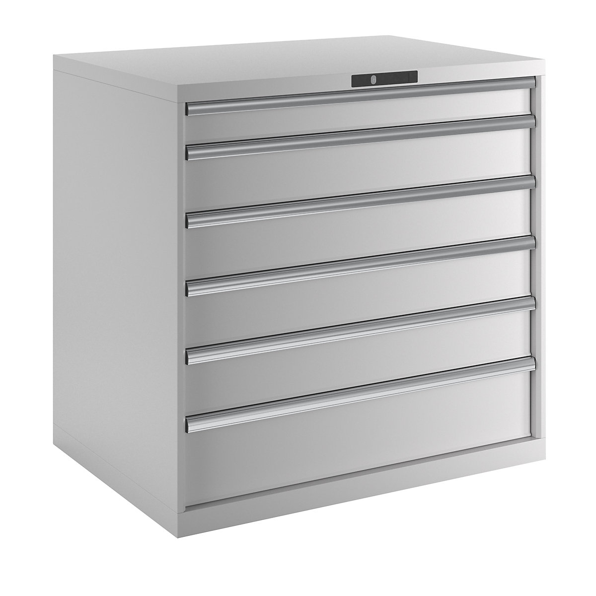 Drawer cupboard, sheet steel – LISTA, HxW 1000 x 1023 mm, 6 drawers, max. load 75 kg, light grey-10