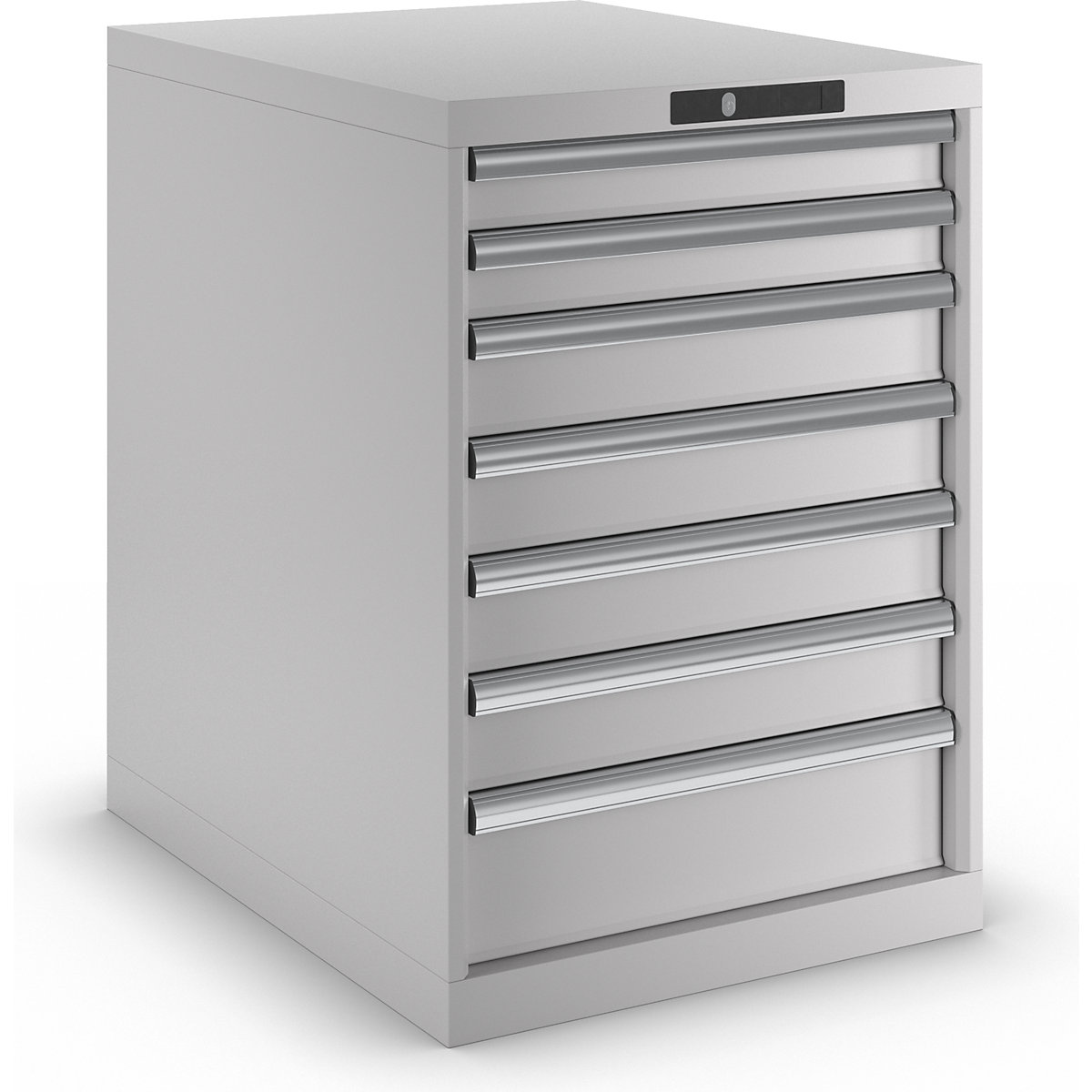 Drawer cupboard, sheet steel – LISTA, HxW 800 x 564 mm, 7 drawers, light grey-13