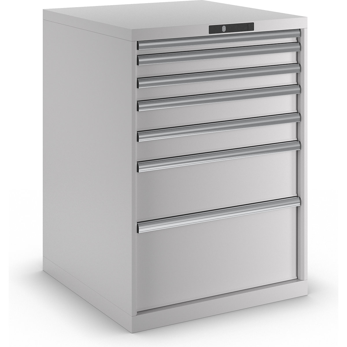 Drawer cupboard, sheet steel – LISTA, HxW 1000 x 717 mm, 7 drawers, light grey-10