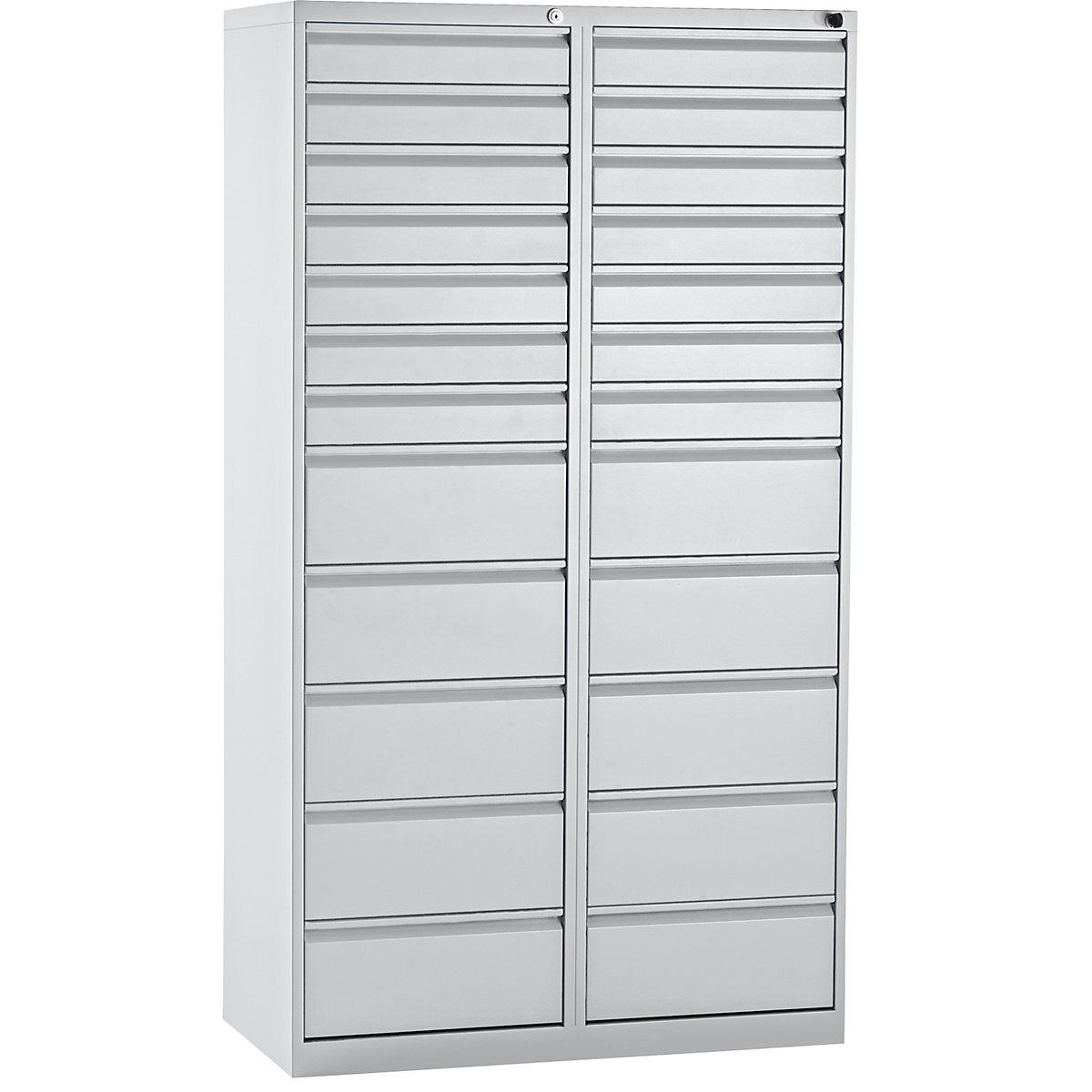 Drawer cupboard, steel – eurokraft basic, HxWxD 1800 x 1000 x 500 mm, 24 drawers, light grey drawers-3