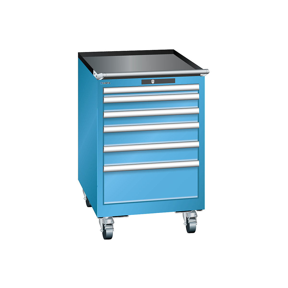 Drawer cupboard, width 564 mm, mobile – LISTA, 6 drawers, HxD 890 x 572 mm, light blue-8