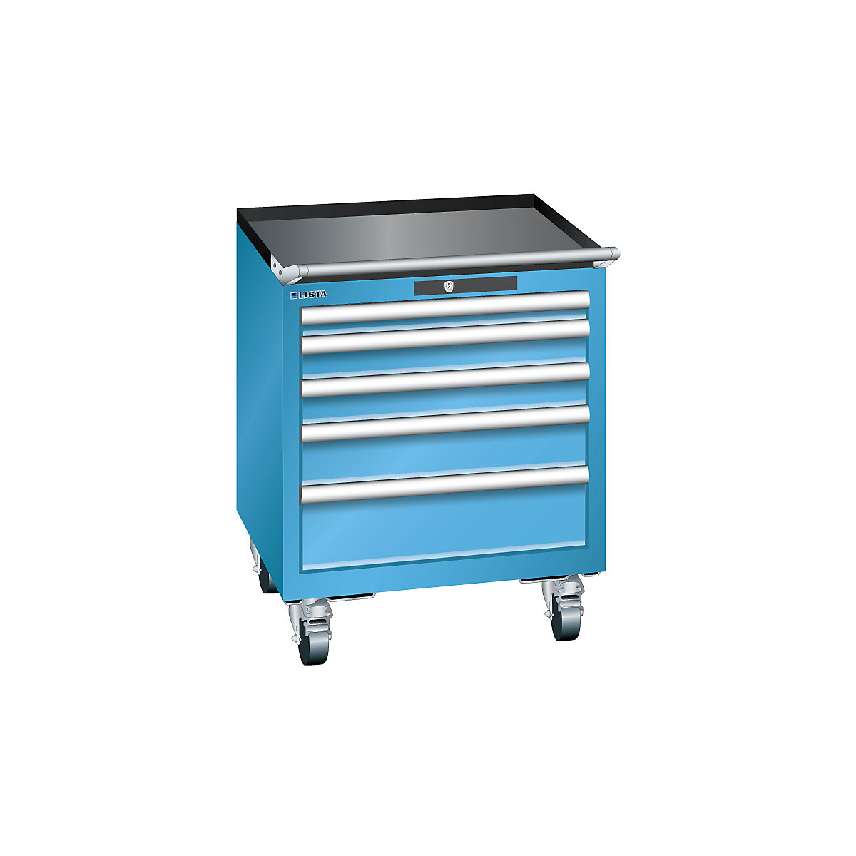 Drawer cupboard, width 564 mm, mobile – LISTA, 5 drawers, HxD 723 x 572 mm, light blue-8