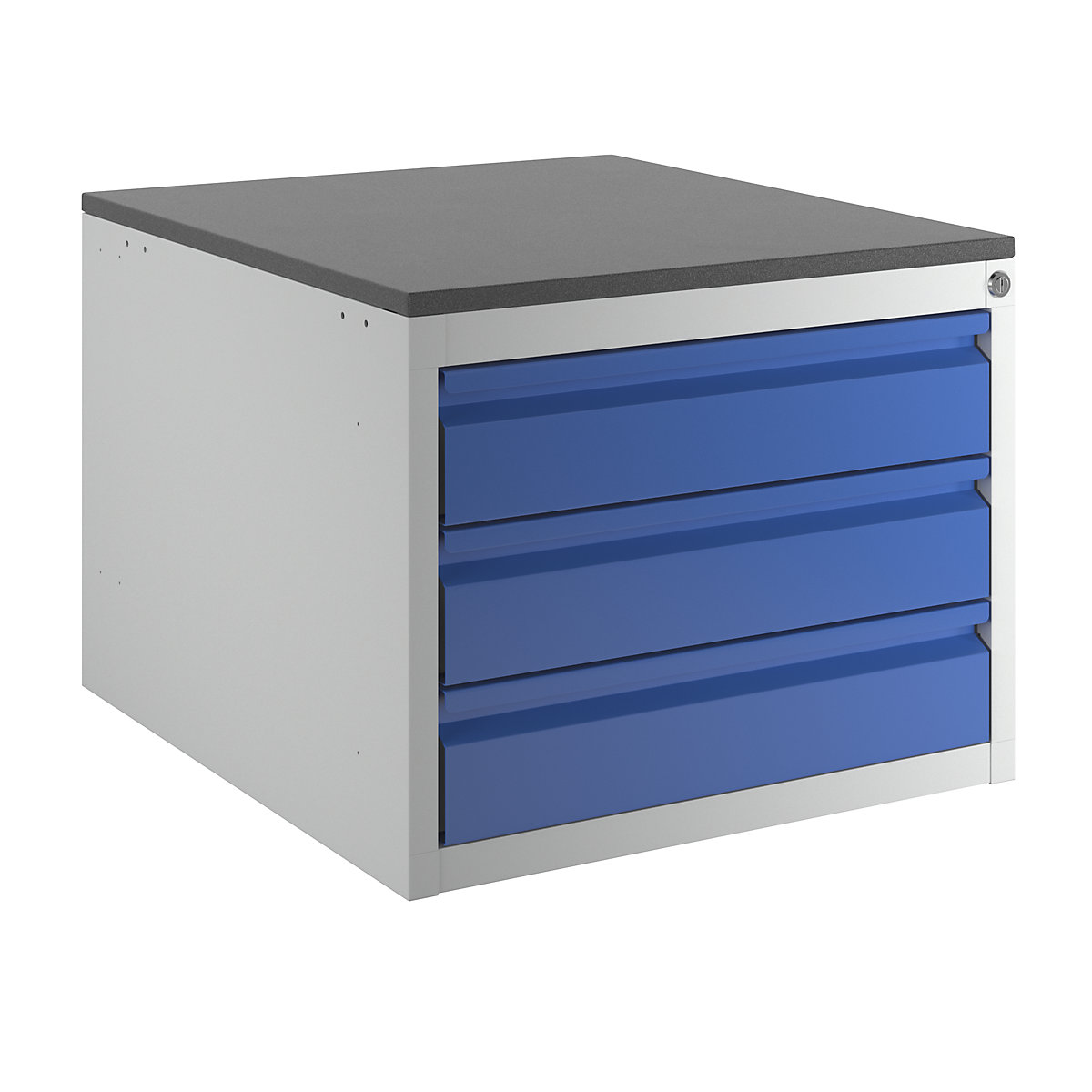 Drawer cupboard with telescopic guides – RAU, height 460 mm, 3 x 120 mm drawers, light grey / gentian blue, width 580 mm-8