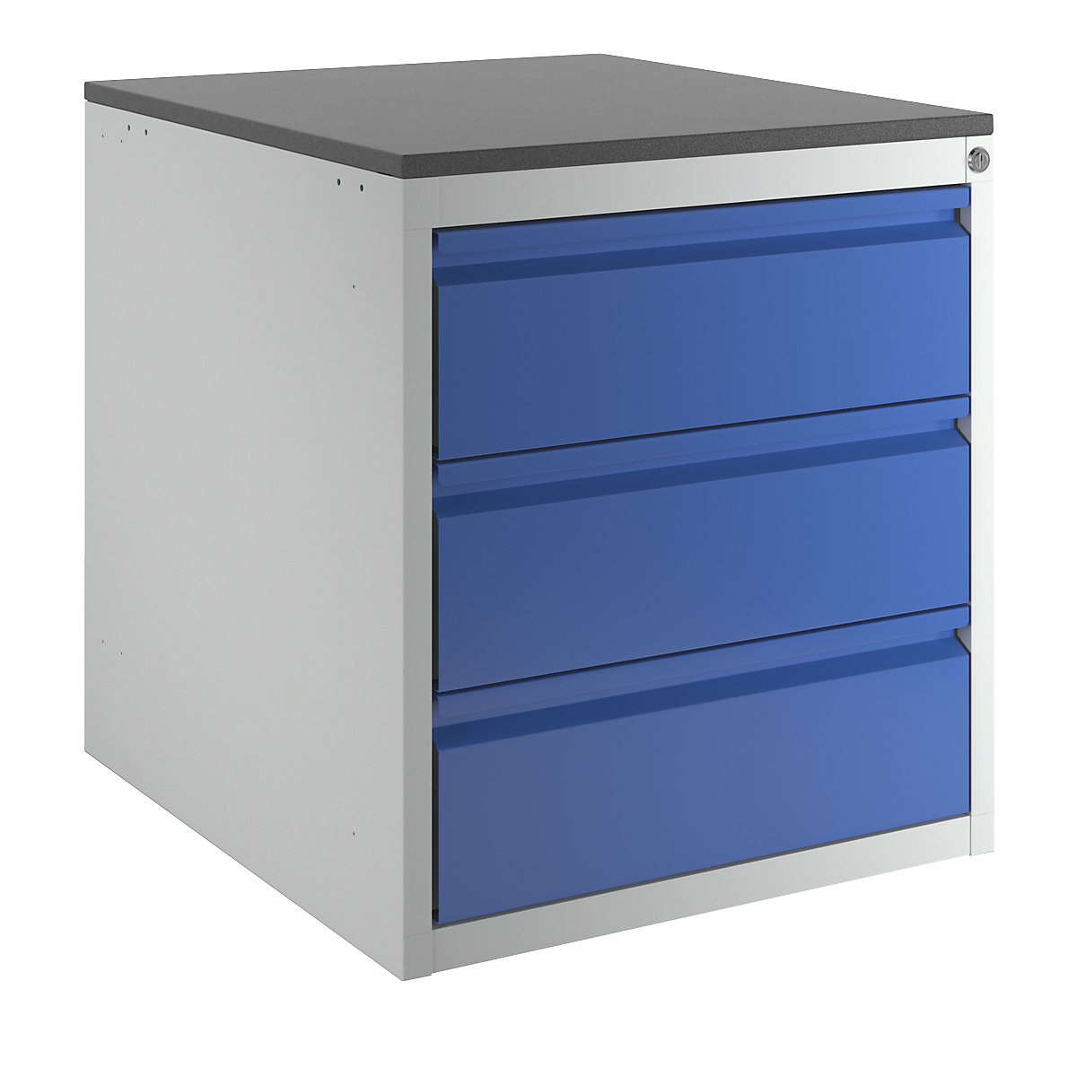 Drawer cupboard with telescopic guides – RAU, height 640 mm, 3 x 180 mm drawers, light grey / gentian blue, width 580 mm-6