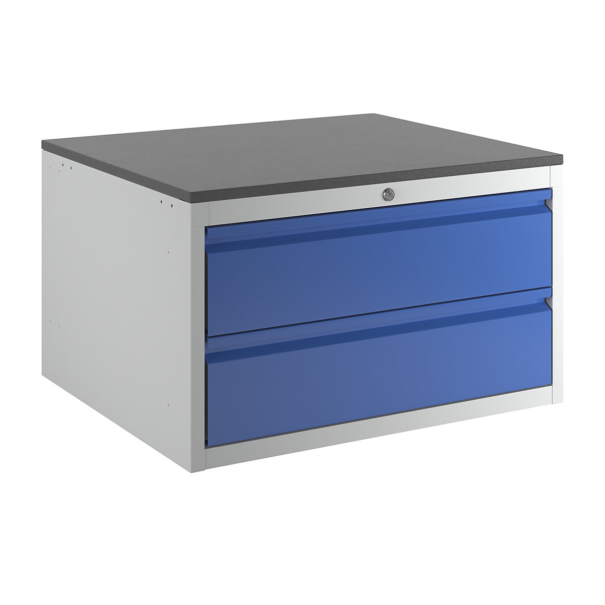 Drawer cupboard with telescopic guides – RAU, height 460 mm, 2 x 180 mm drawers, light grey / gentian blue, width 770 mm-14