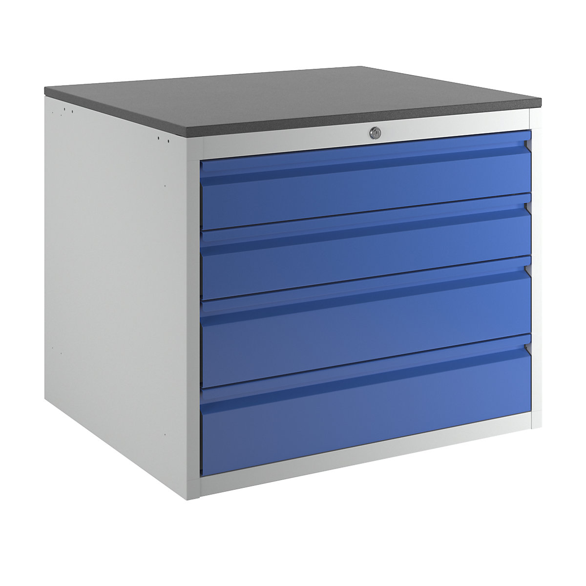 Drawer cupboard with telescopic guides – RAU, height 640 mm, drawers: 2 x 120, 2 x 150 mm, light grey / gentian blue, width 770 mm-5