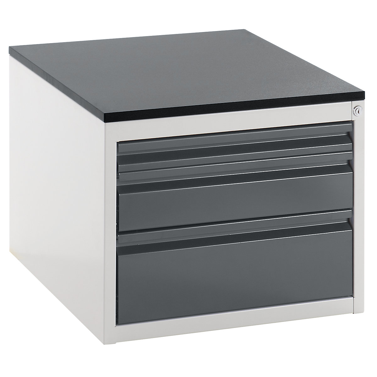 Drawer cupboard with telescopic guides – RAU, height 460 mm, drawers: 1 x 60, 1 x 120, 1 x 180 mm, light grey / metallic charcoal, width 580 mm-13