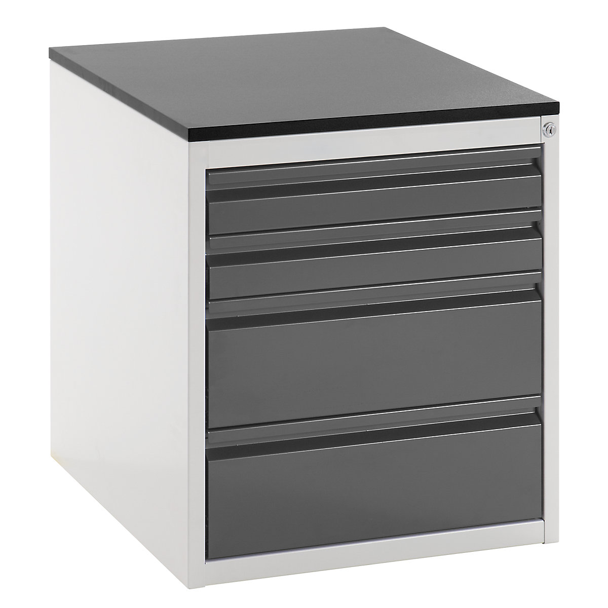 Drawer cupboard with telescopic guides – RAU, height 640 mm, drawers: 2 x 90, 2 x 180 mm, light grey / metallic charcoal, width 580 mm-1