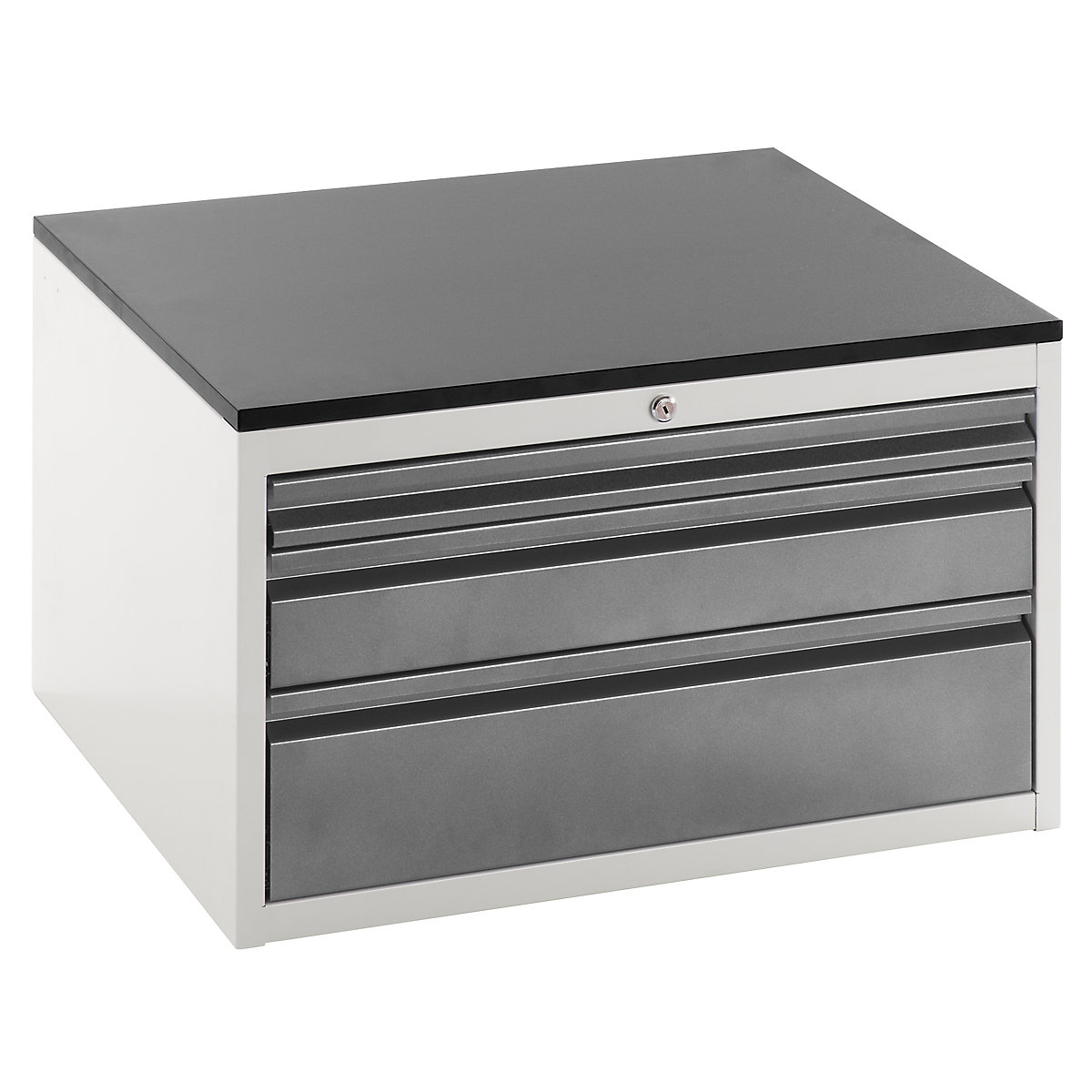 Drawer cupboard with telescopic guides – RAU, height 460 mm, drawers: 1 x 60, 1 x 120, 1 x 180 mm, light grey / charcoal, width 770 mm-14