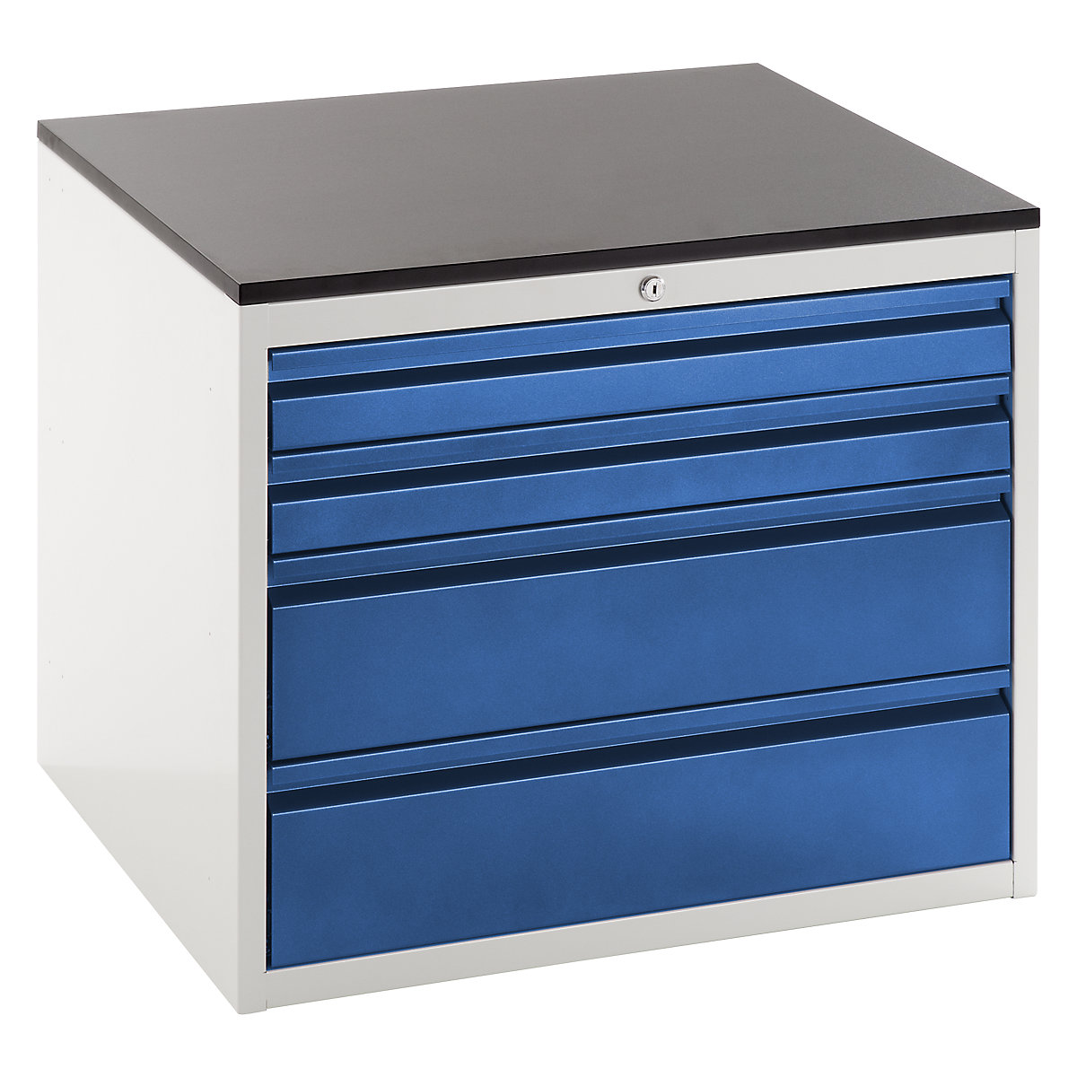 Drawer cupboard with telescopic guides – RAU, height 640 mm, drawers: 2 x 90, 2 x 180 mm, light grey / gentian blue, width 770 mm-3