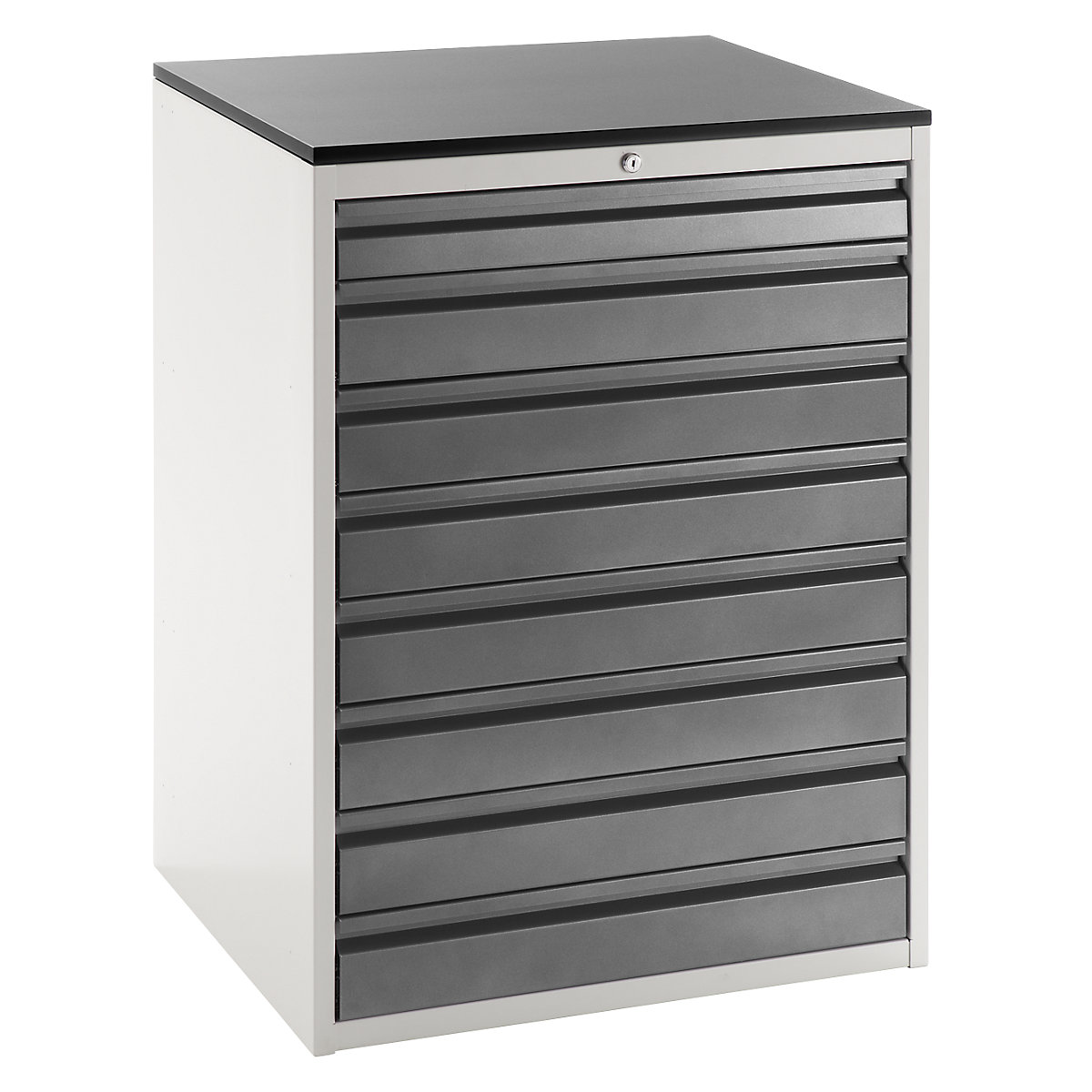 Drawer cupboard with telescopic guides – RAU, height 1030 mm, drawers: 1 x 90, 7 x 120 mm, light grey / charcoal, width 770 mm-6