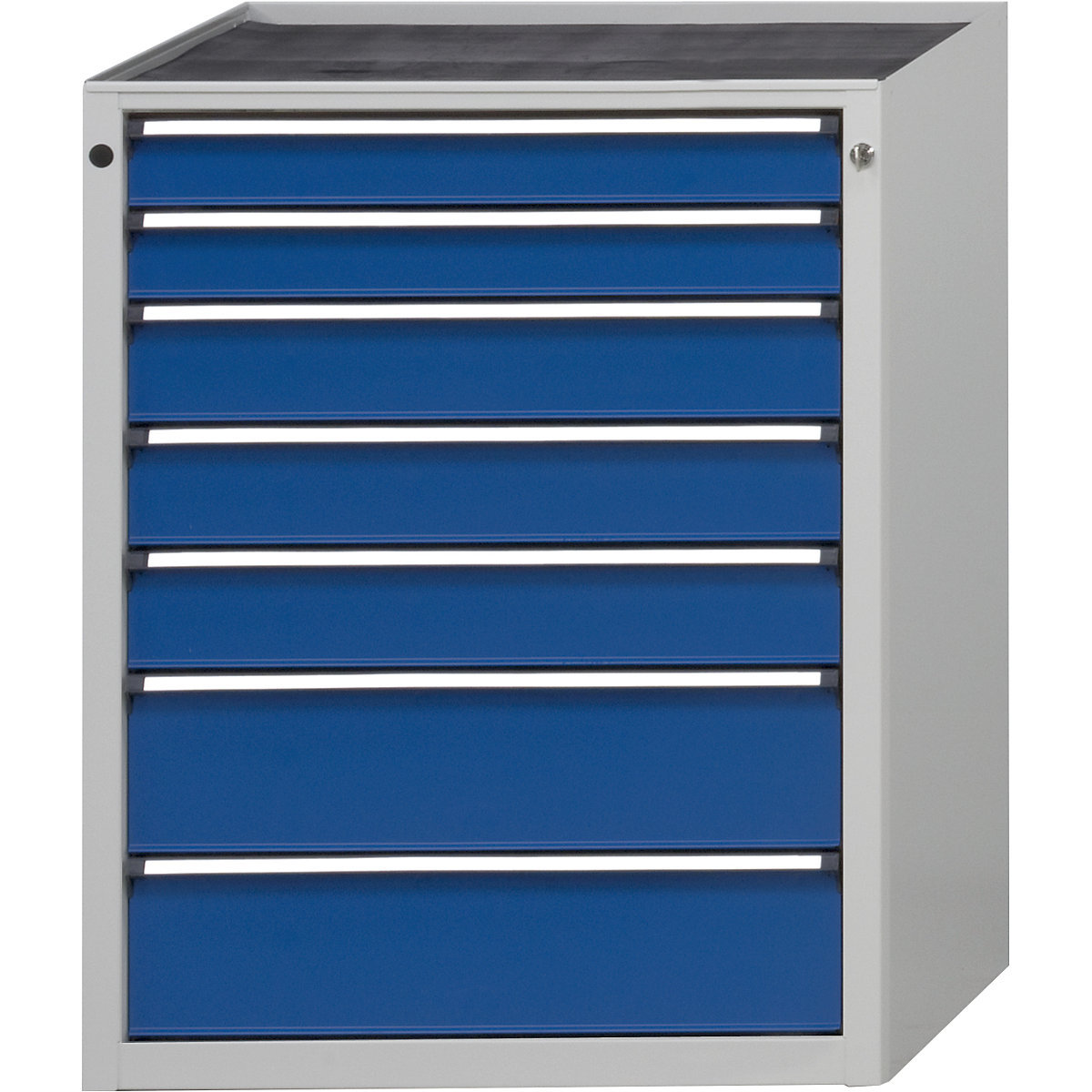 Drawer cupboard without worktop – ANKE, width 760 mm, 7 drawers, front in gentian blue-3