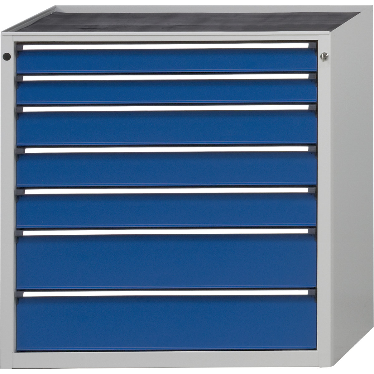 Drawer cupboard without worktop – ANKE, width 910 mm, 7 drawers, front in gentian blue-3