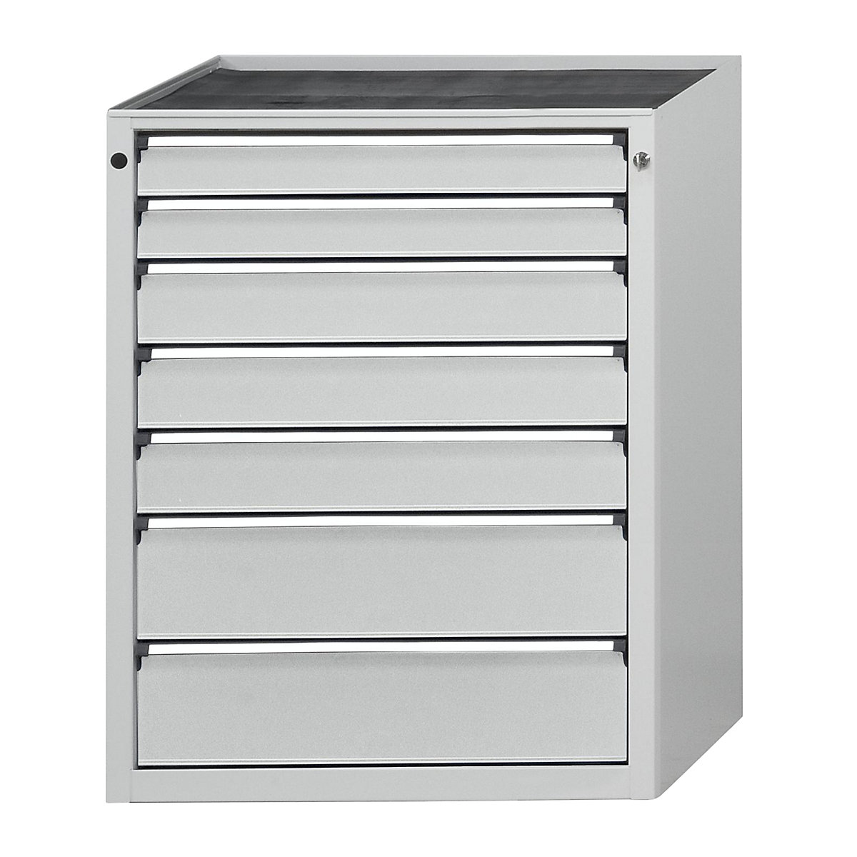 Drawer cupboard without worktop – ANKE, width 760 mm, 7 drawers, front in light grey-4