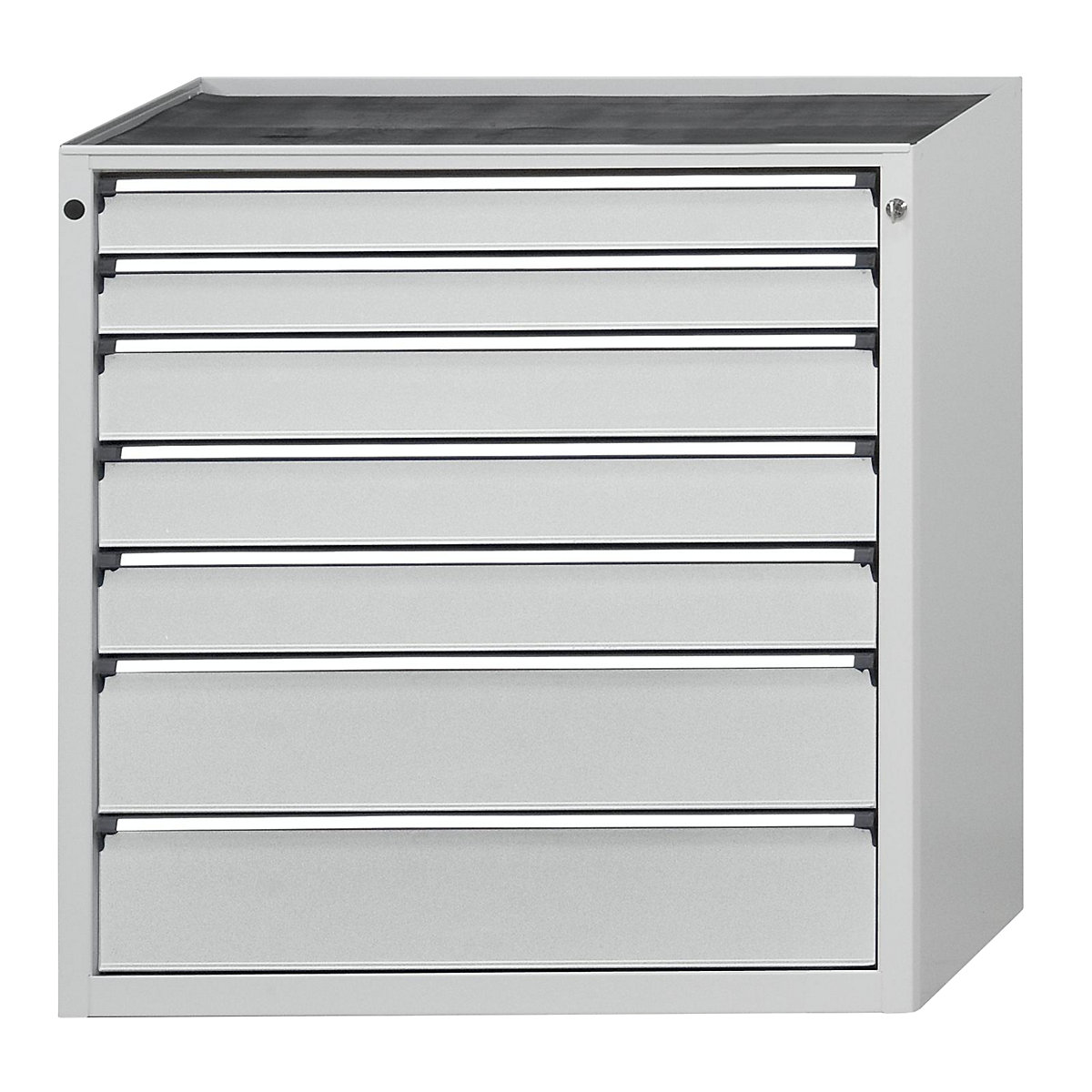 Drawer cupboard without worktop – ANKE, width 910 mm, 7 drawers, front in light grey-7