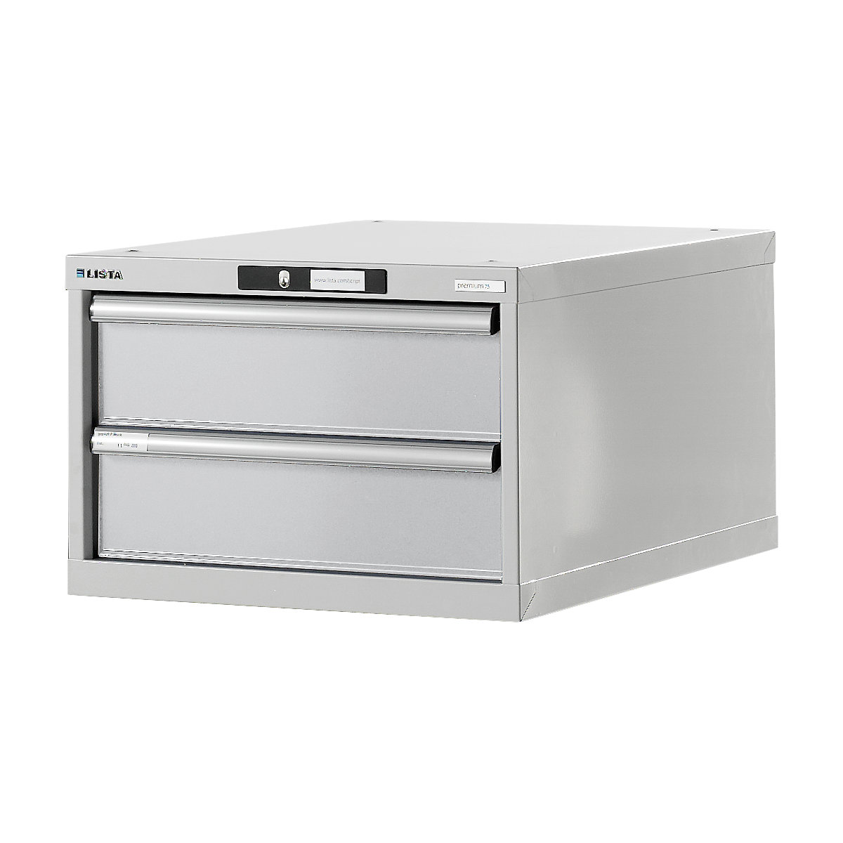 Modular workbench system, drawer unit – LISTA, height 383 mm, 2 drawers, light grey-7