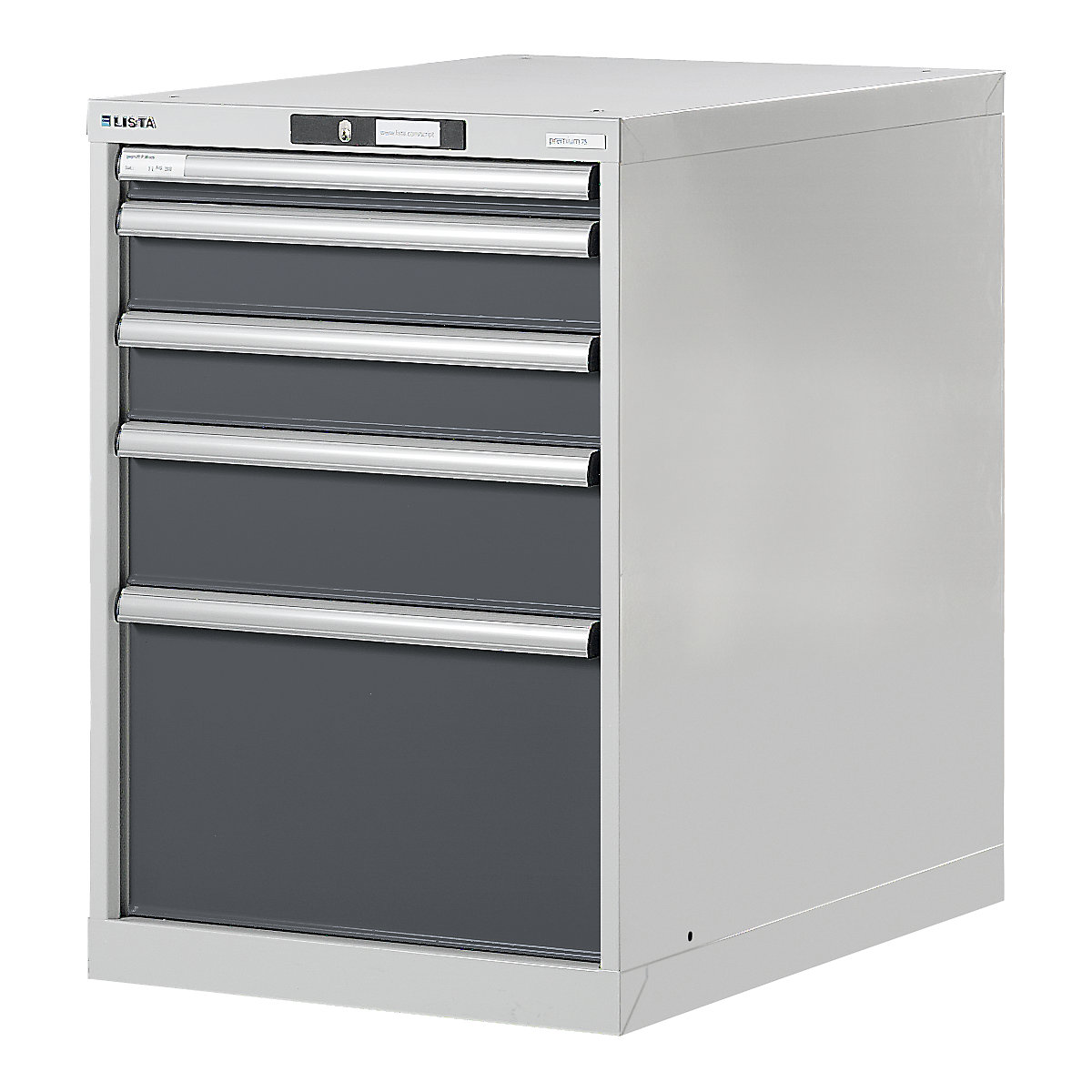 Modular workbench system, drawer unit – LISTA, height 800 mm, 5 drawers, metallic grey-7