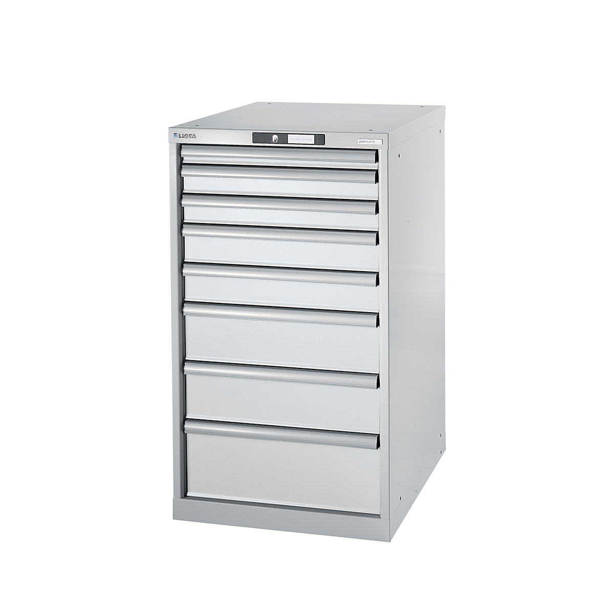 Modular workbench system, drawer unit – LISTA, height 1000 mm, 8 drawers, light grey-8