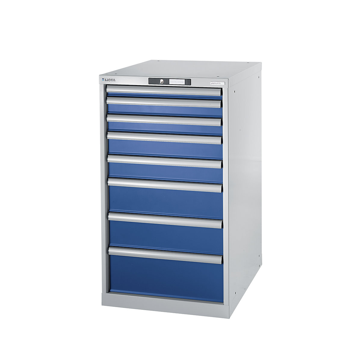 Modular workbench system, drawer unit – LISTA, height 1000 mm, 8 drawers, gentian blue-6