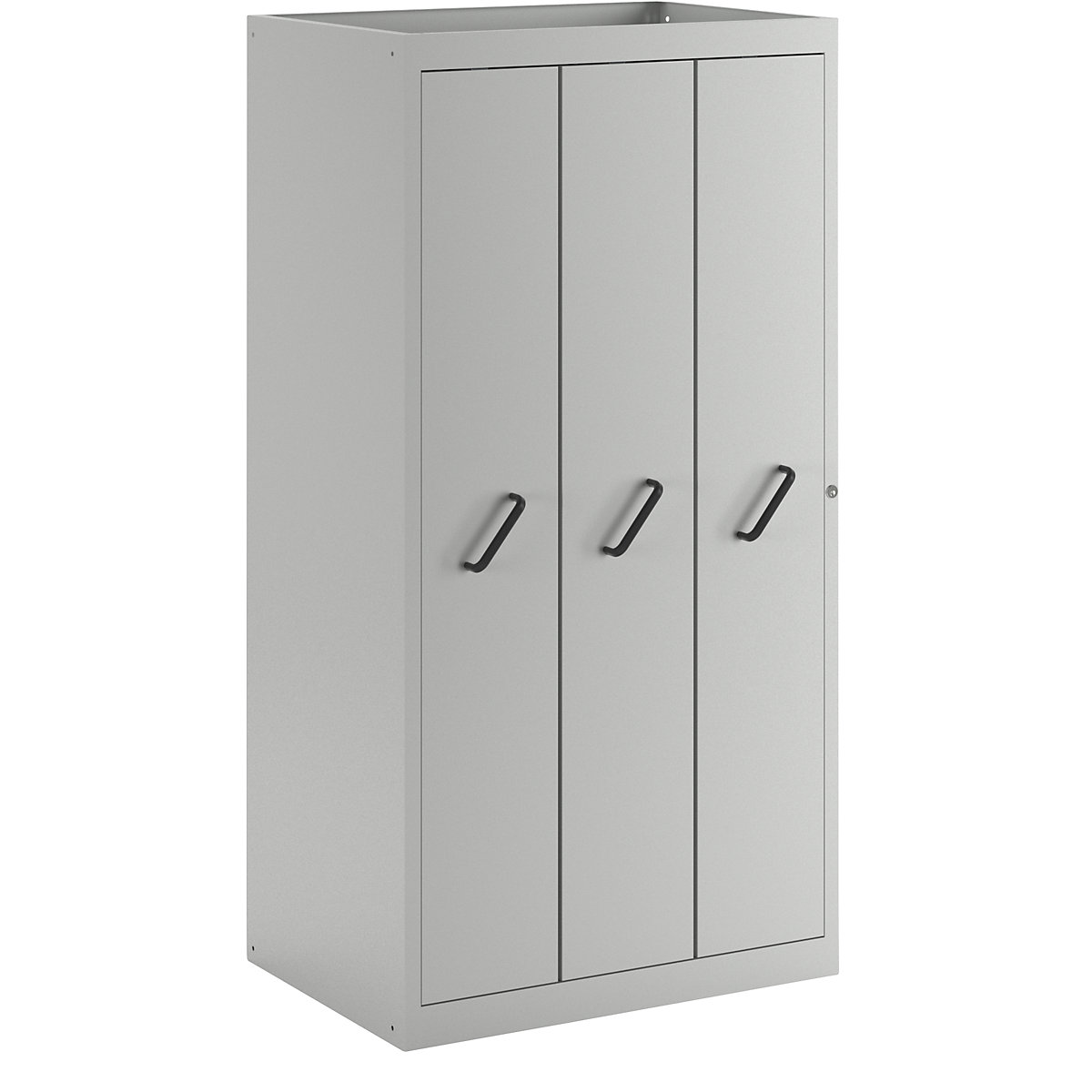 Vertical pull-out cupboard with front cover panels – LISTA, with perforated panels, 3 drawers, grey-4