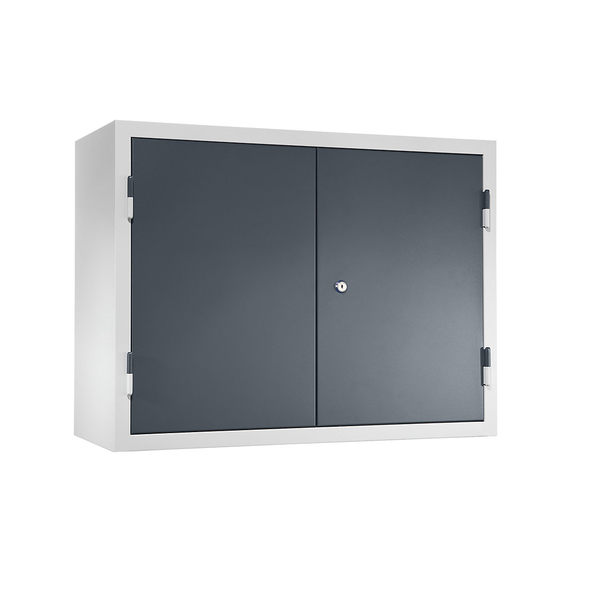 Wall mounted cupboard for the workshop – eurokraft basic, HxWxD 600 x 800 x 320 mm, solid panel doors, basalt grey RAL 7012-7
