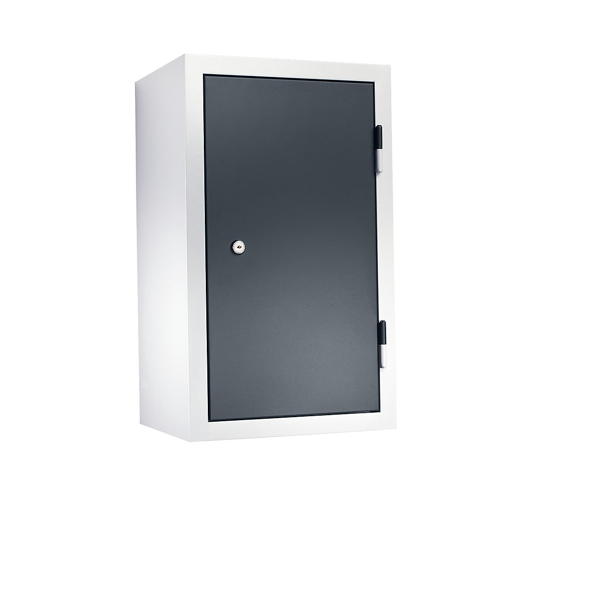 Wall mounted cupboard for the workshop – eurokraft basic, HxWxD 600 x 350 x 320 mm, solid panel doors, basalt grey RAL 7012-7