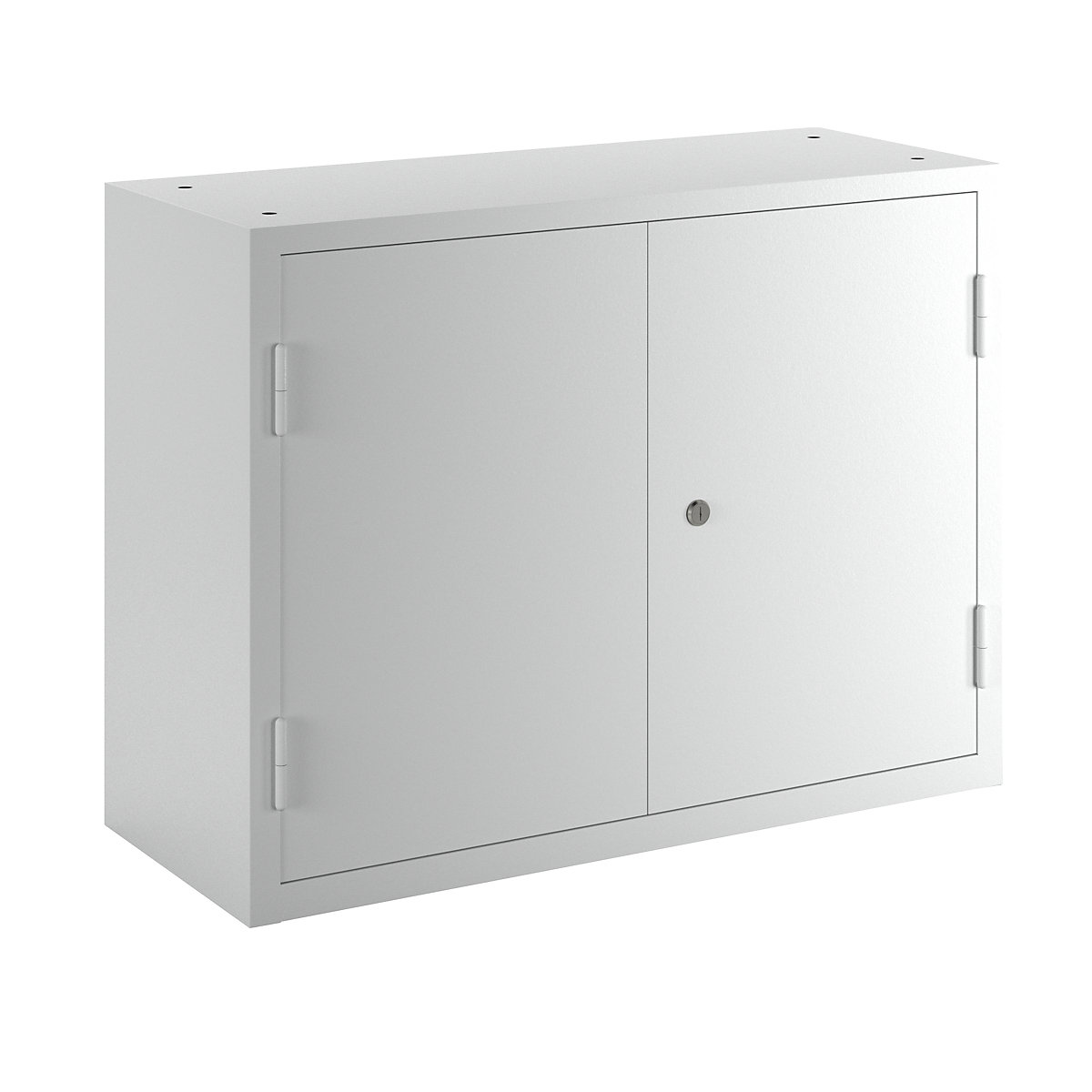 Wall mounted cupboard for the workshop – eurokraft basic, HxWxD 600 x 800 x 320 mm, solid panel doors, light grey RAL 7035-6