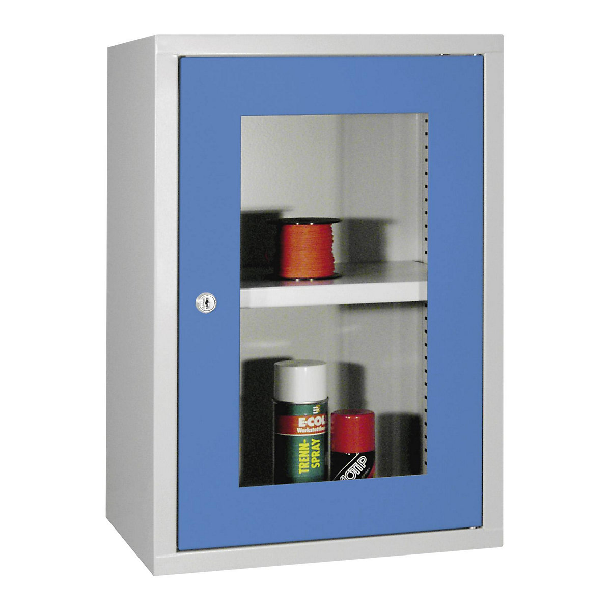 Wall mounted cupboard, height 600 mm – Pavoy, with vision panel door/s, width 400 mm, solid rear panel, grey / blue-7