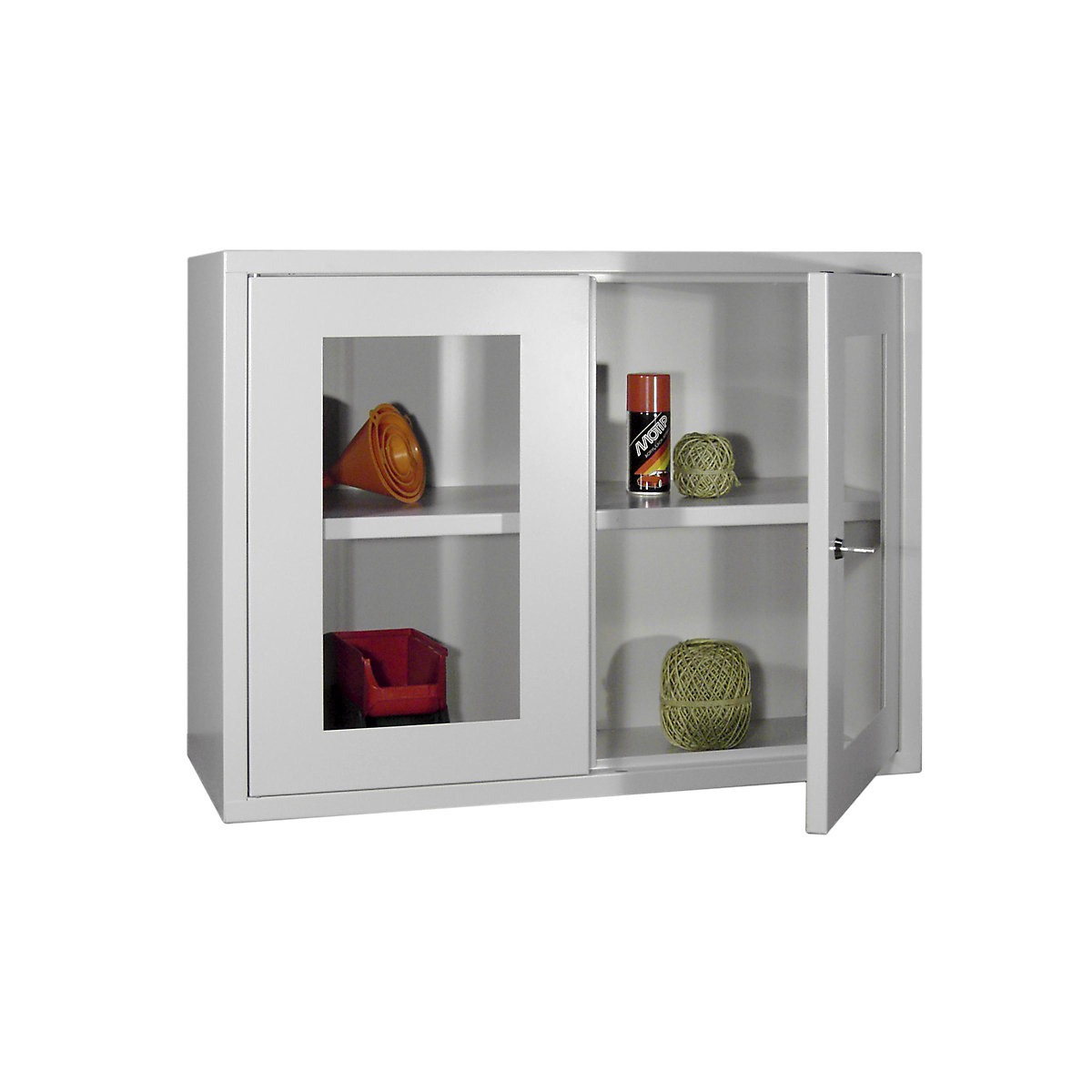Wall mounted cupboard, height 600 mm – Pavoy, with vision panel door/s, width 800 mm, solid rear panel, grey-6