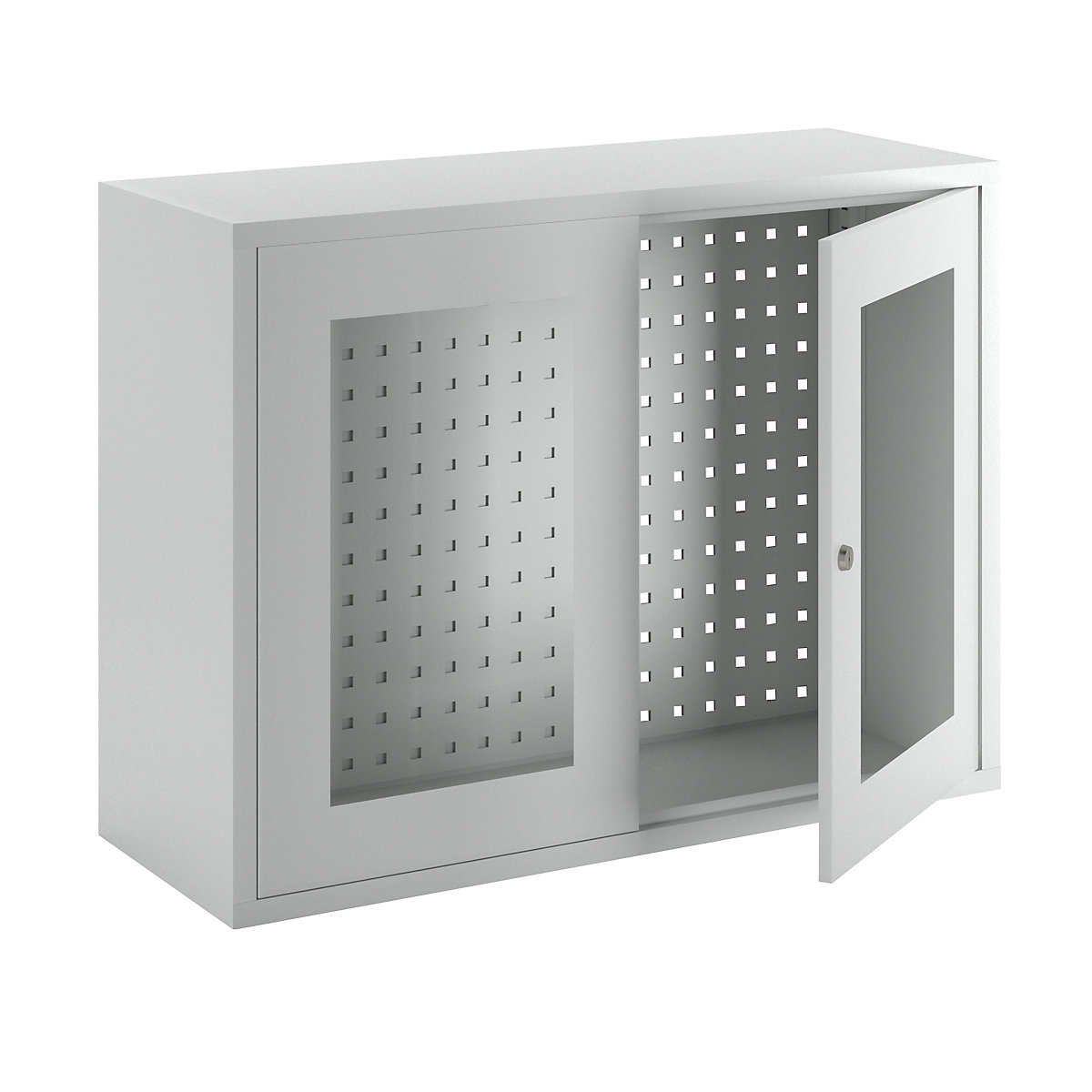 Wall mounted cupboard, height 600 mm – Pavoy, with vision panel door/s, width 800 mm, perforated rear panel, grey-4