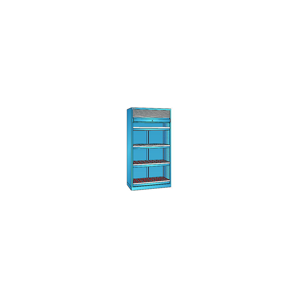 CNC cupboard with roller shutter – LISTA, 4 drawers, 108 holders HSK 63 A+C+E/80 B+D+F, light blue RAL 5012-2