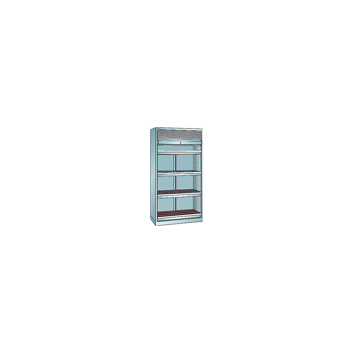 CNC cupboard with roller shutter – LISTA, 4 drawers, 156 holders ISO-SK 40, light grey RAL 7035-2