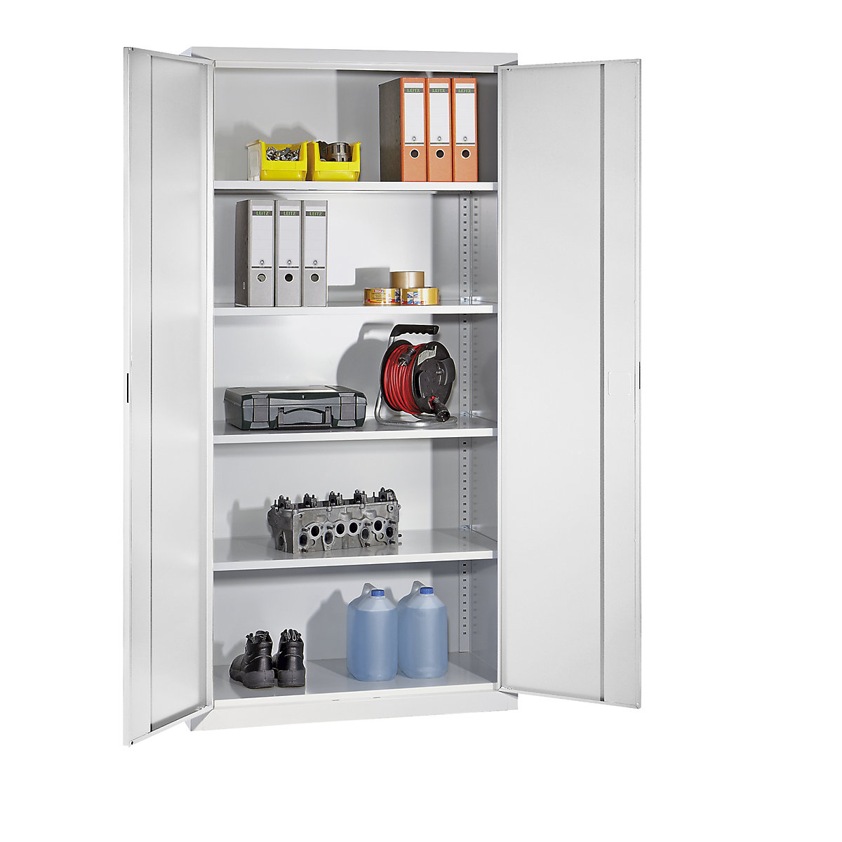 Double door cupboard – eurokraft pro, 4 shelves, width 1000 mm, light grey-2