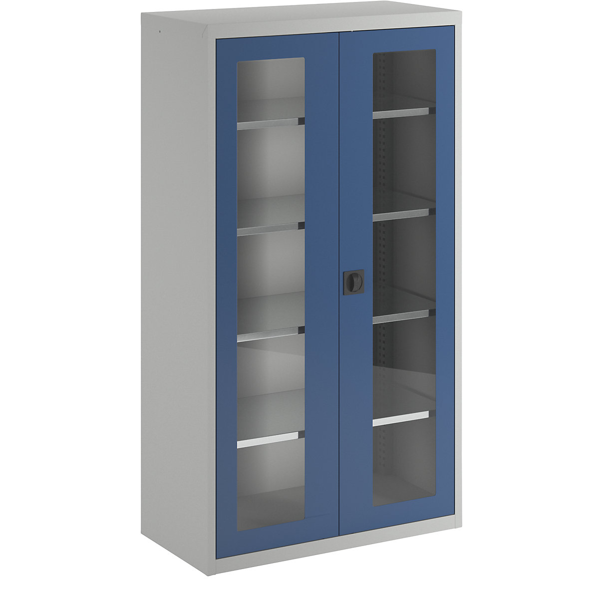 Double door cupboard, with vision panel doors, 4 shelves, light grey / gentian blue-3