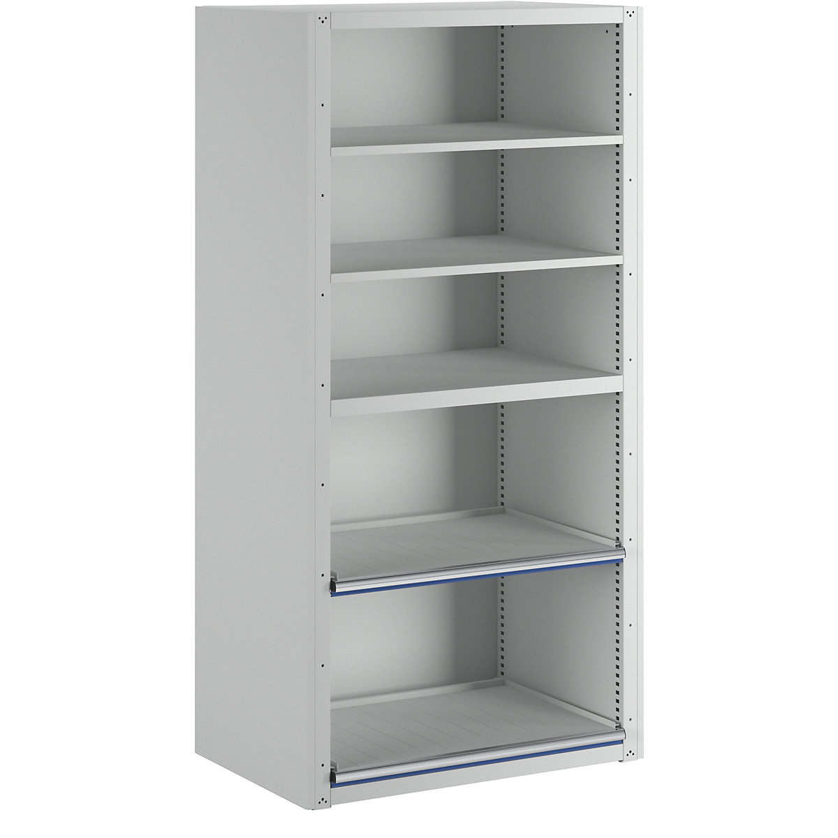 Drawer shelf unit – LISTA, 3 universal shelves, 2 adjustable shelves, 2 pull-out shelves, standard shelf unit-10