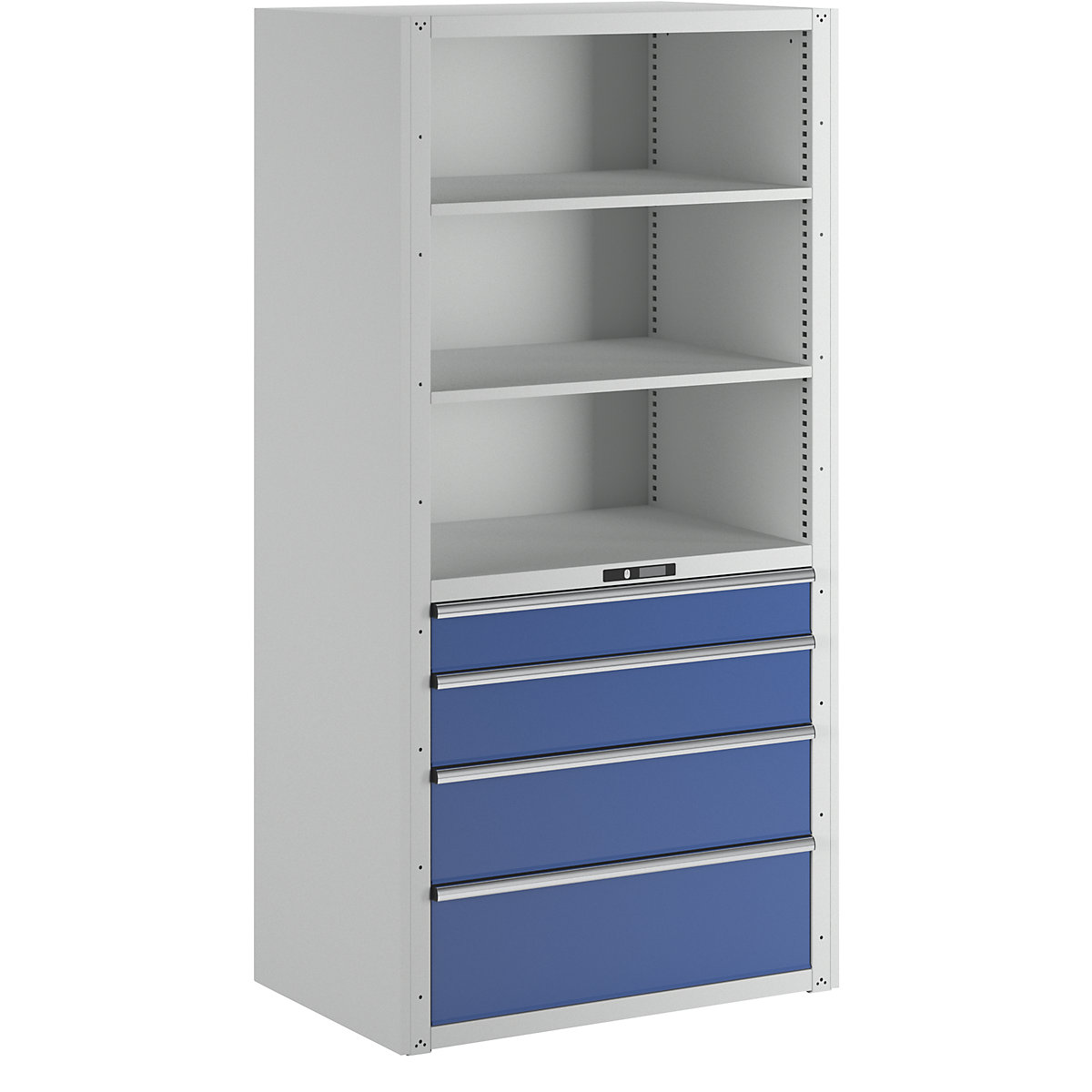 Drawer shelf unit – LISTA, 3 universal shelves, 2 adjustable shelves, 4 drawers, standard shelf unit-10