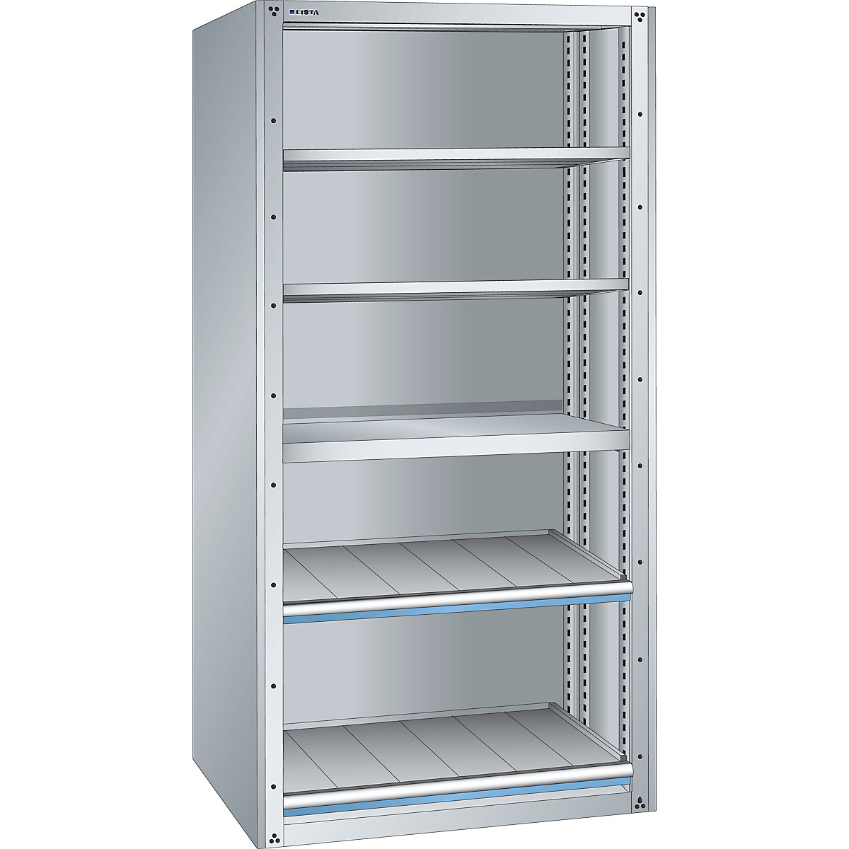 Drawer shelf unit – LISTA, 3 universal shelves, 2 adjustable shelves, 2 pull-out shelves, standard shelf unit-3