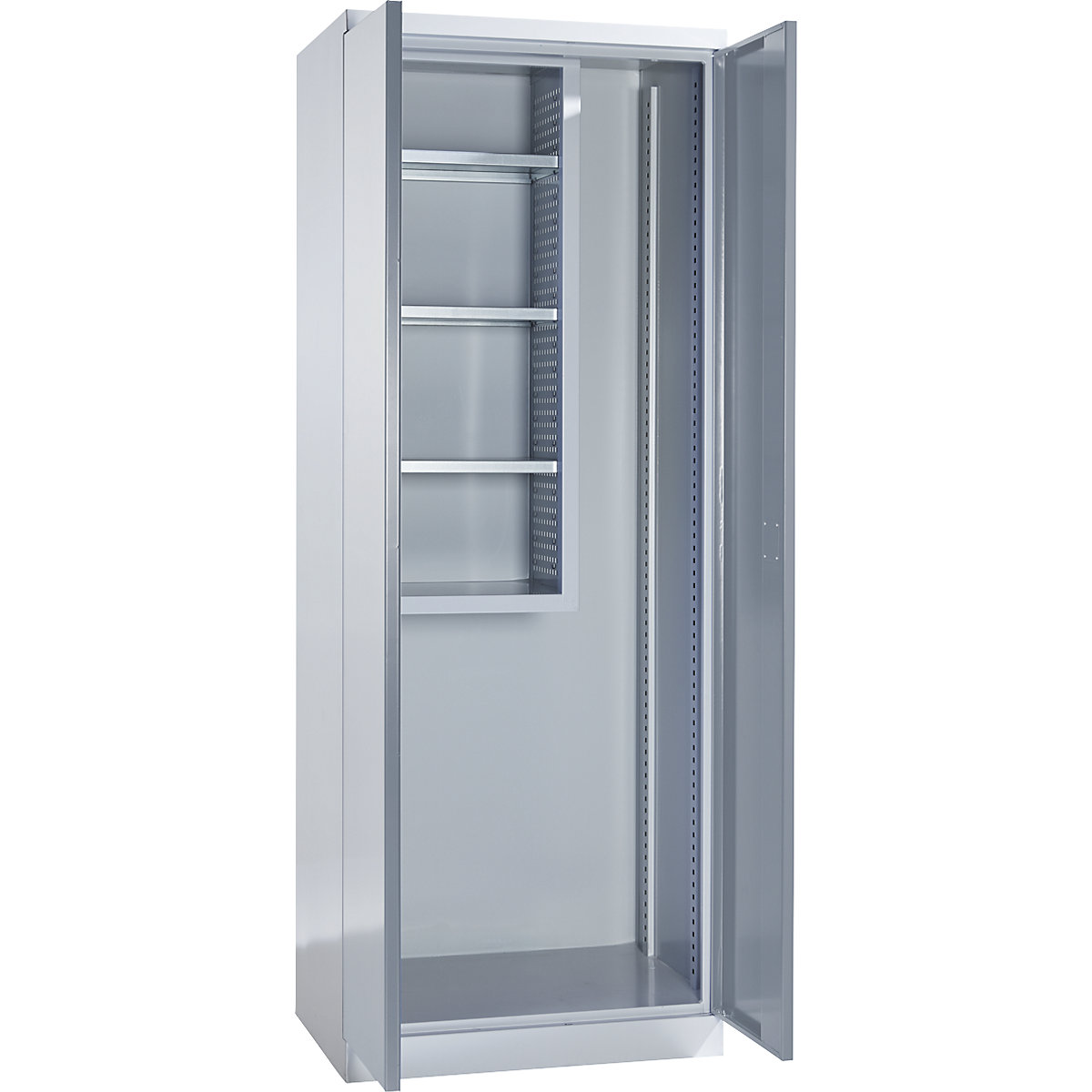 Equipment and cleaning cupboard, width 750 mm, solid panel doors, light grey-3