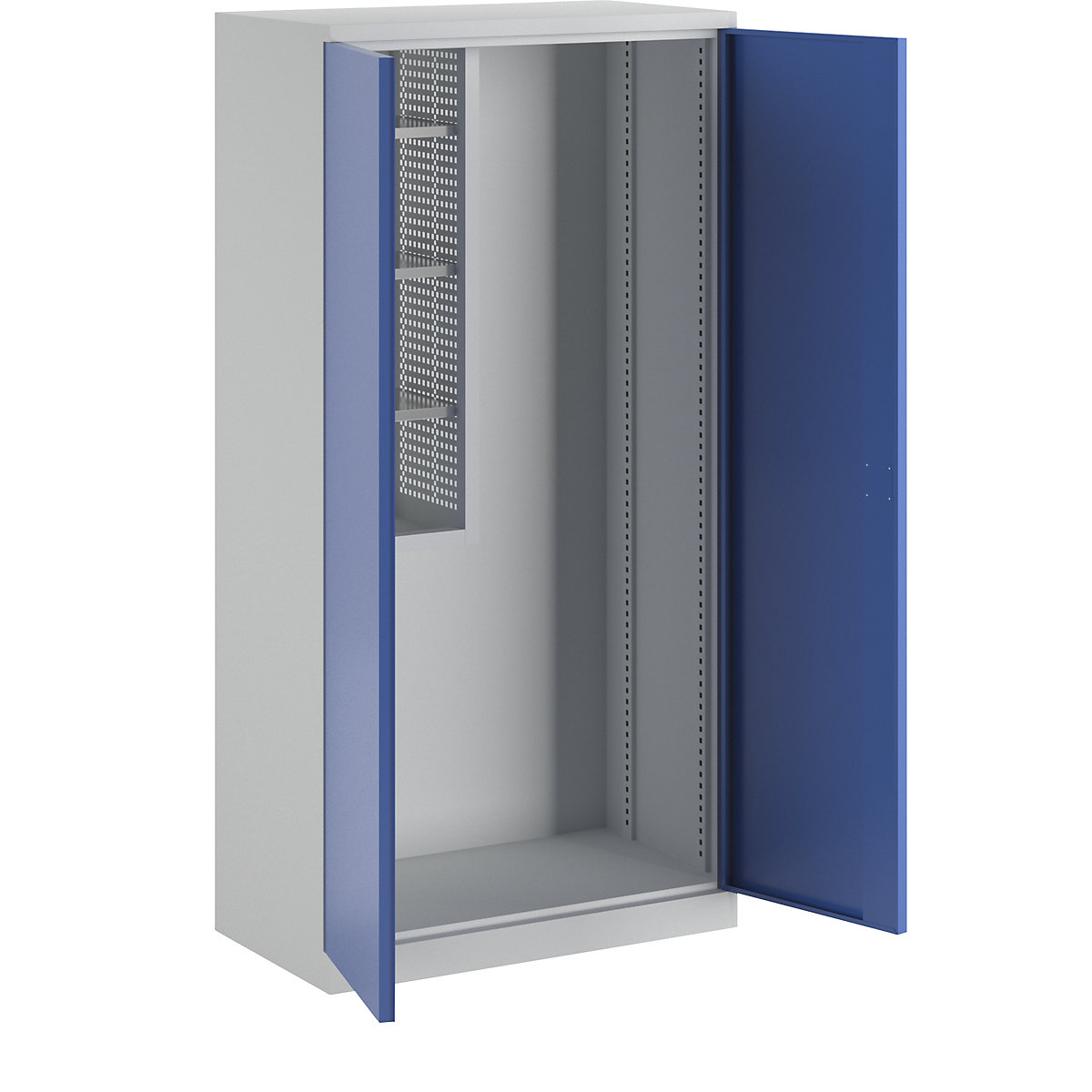 Equipment and cleaning cupboard, width 1000 mm, solid panel doors / 1 shelf box, light grey / gentian blue-4