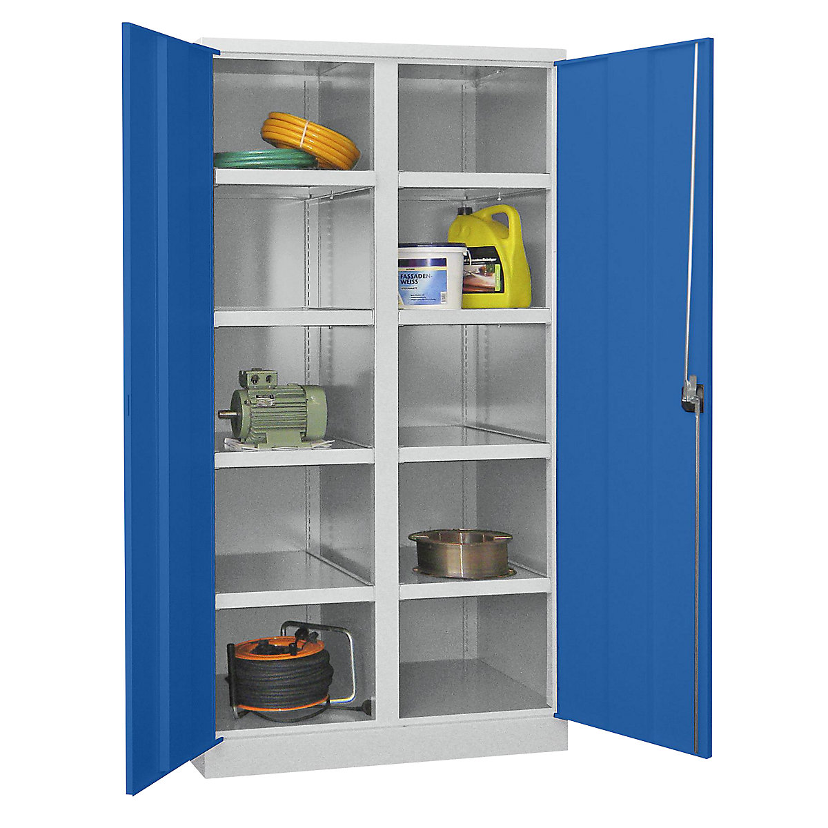Heavy duty cupboard, height 1950 mm – Pavoy, 8 shelves, grey / blue-2