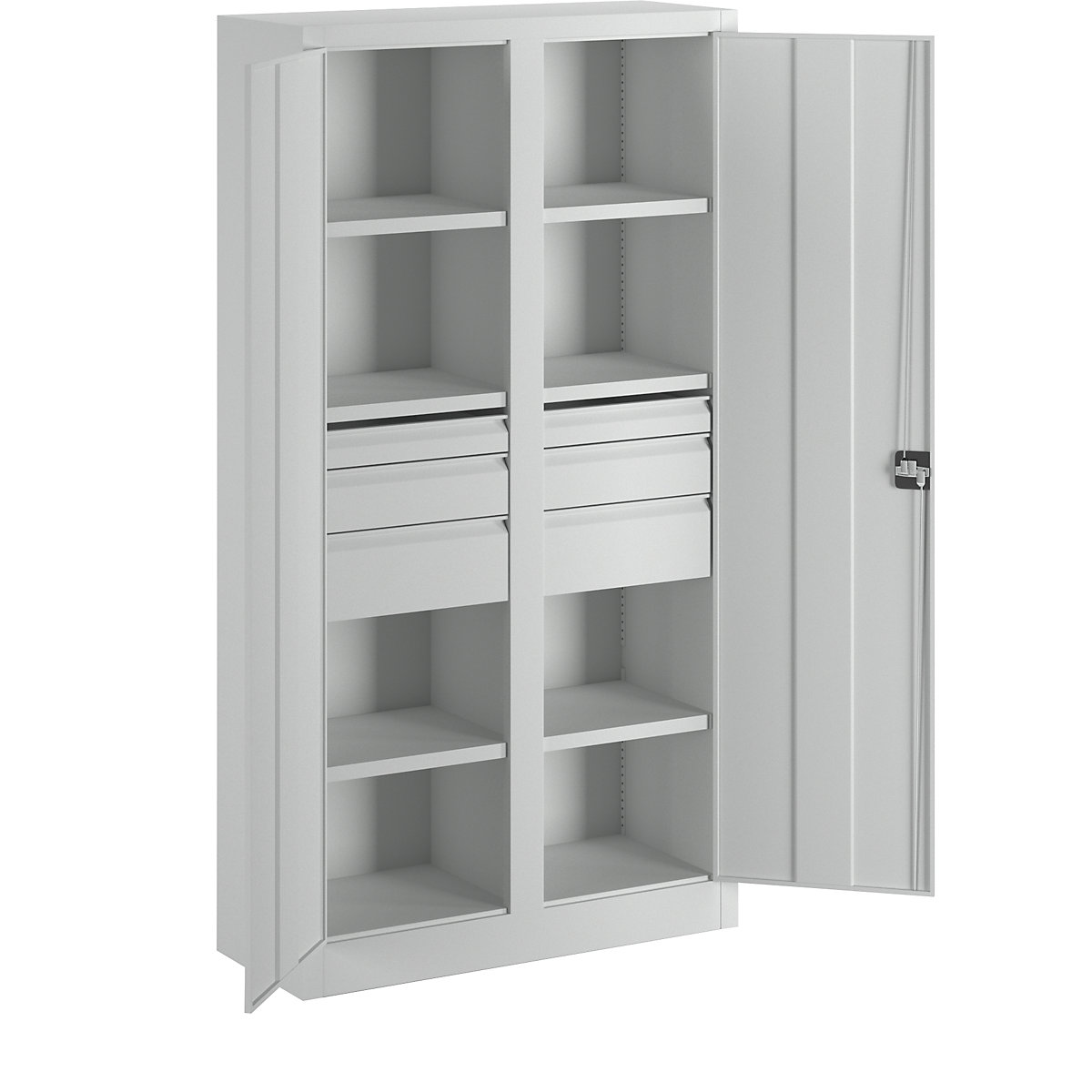 Heavy duty cupboard, height 1950 mm – Pavoy, 6 shelves, 6 drawers, grey-2