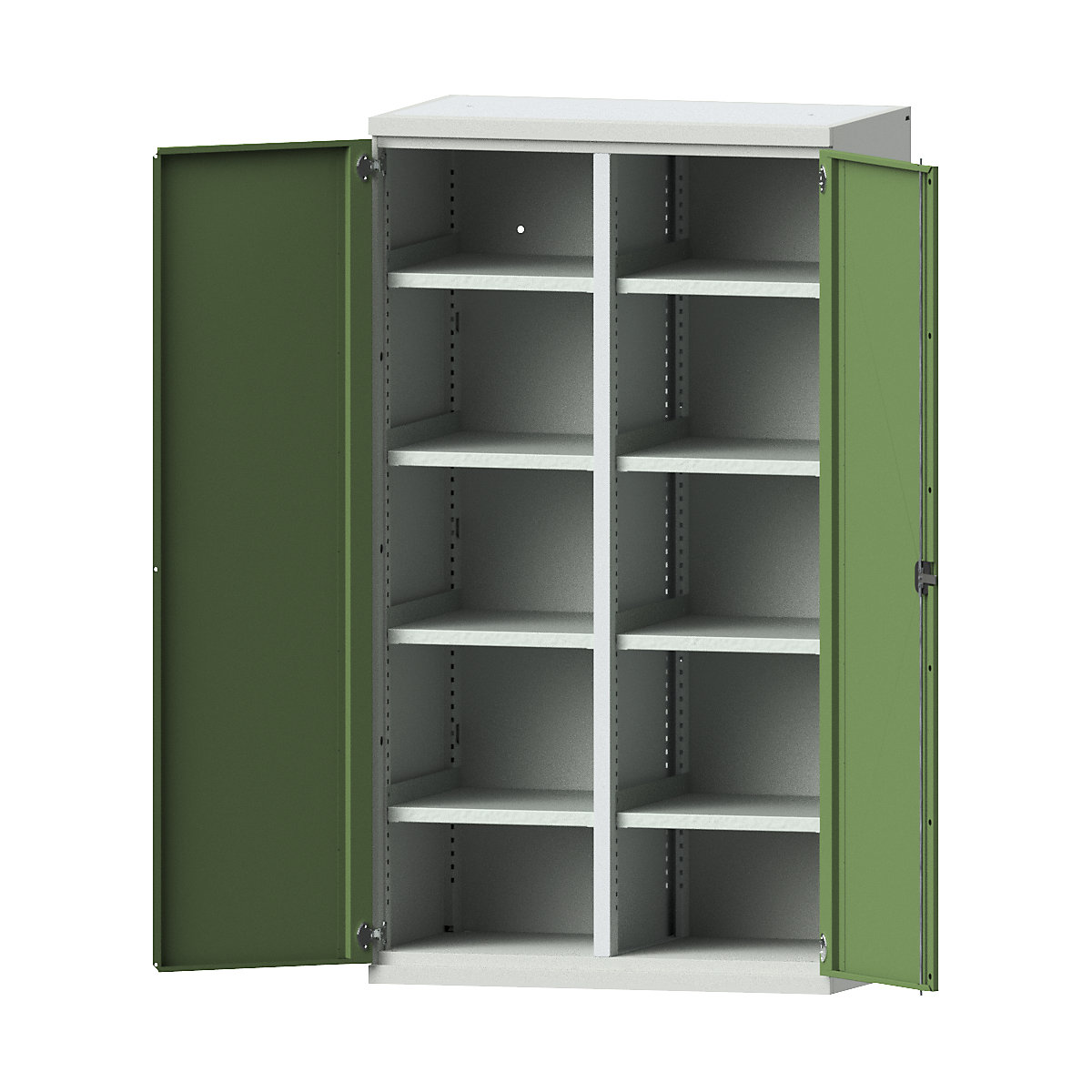 Heavy duty cupboard made of steel – eurokraft pro, 8 shelves, light grey / reseda green-3