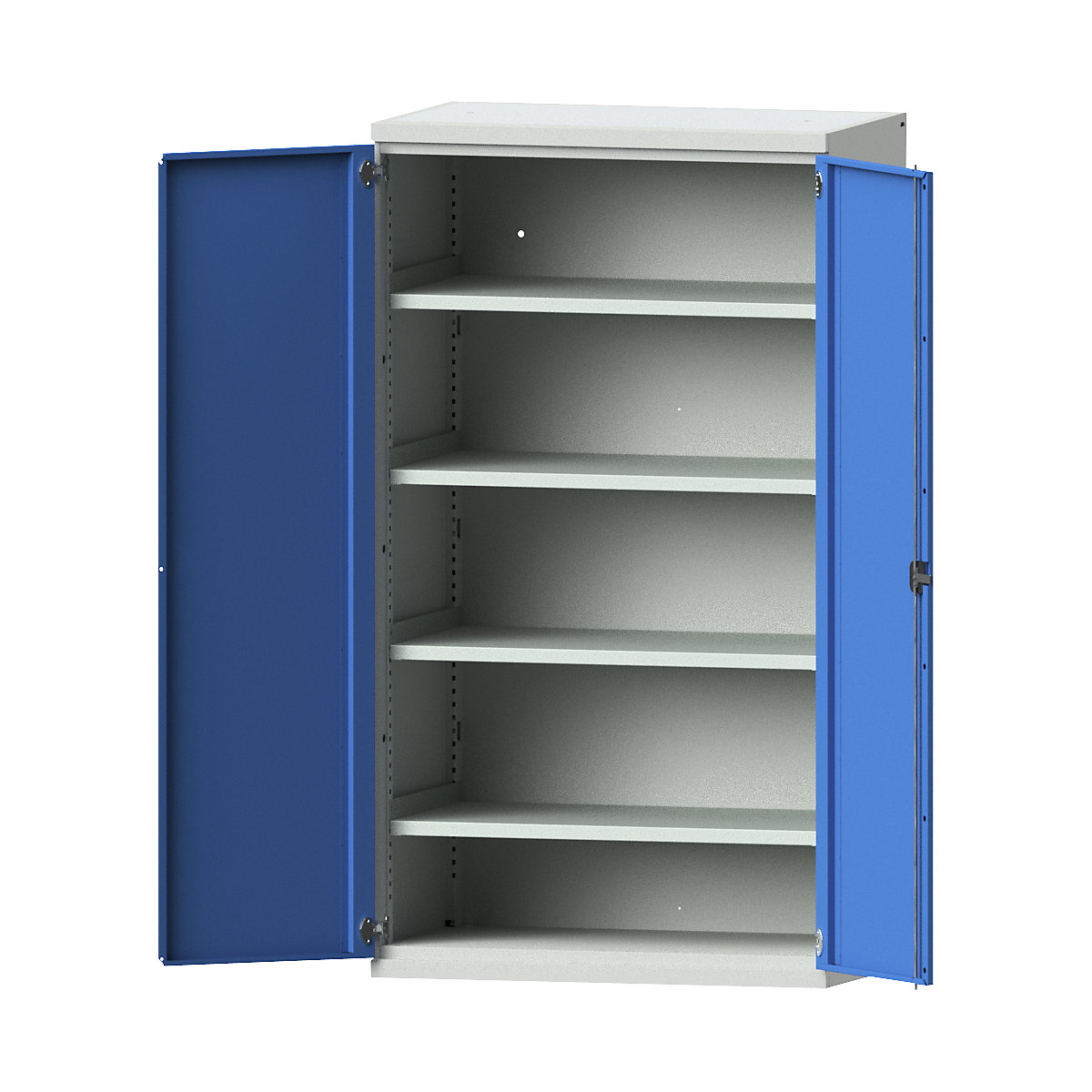 Heavy duty cupboard made of steel – eurokraft pro, 4 full-width shelves, light grey / light blue-10