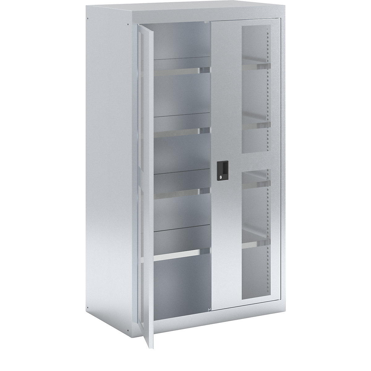 Heavy duty cupboard – LISTA, 4 shelves, fitted with vision panel doors, light grey-4