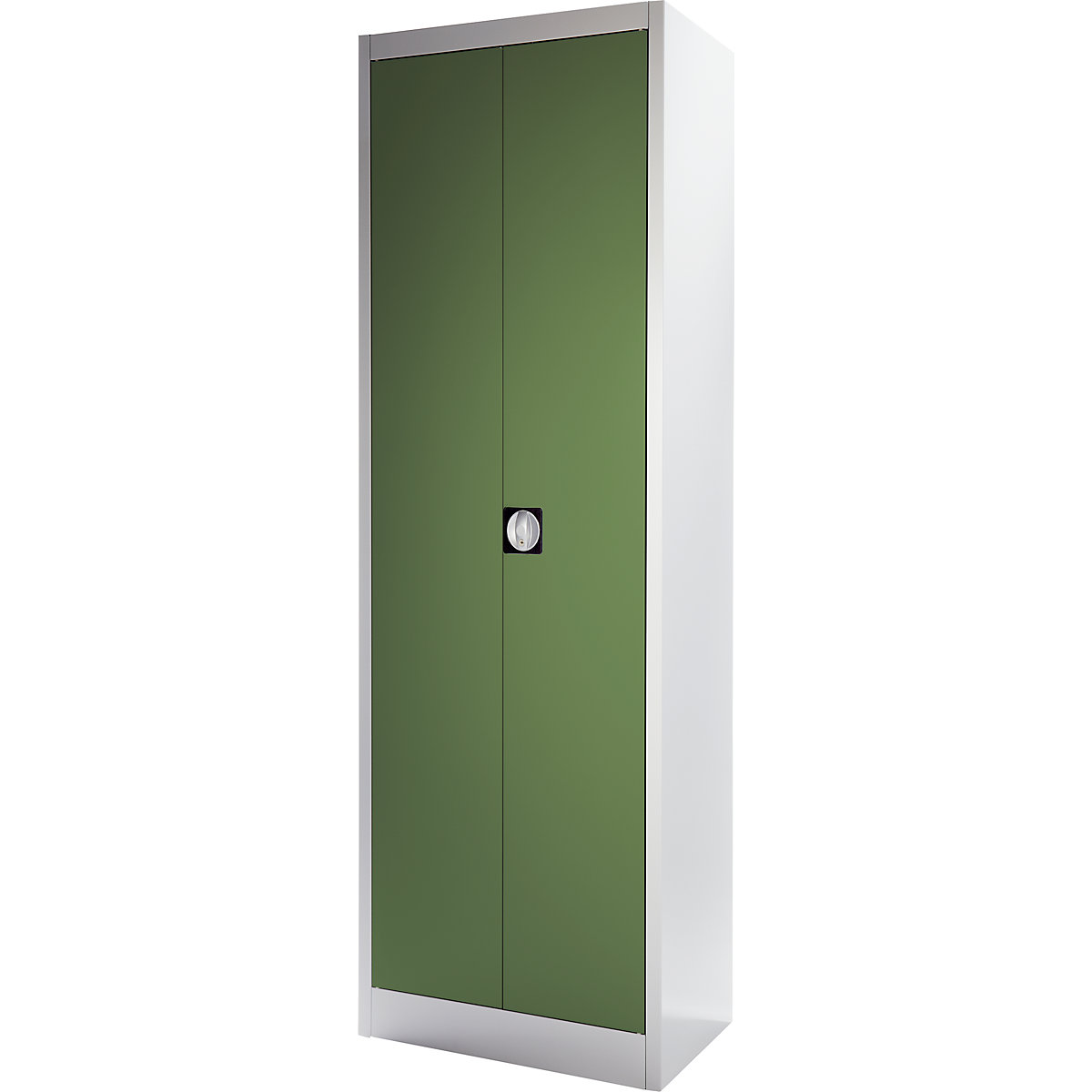 Heavy duty double door cupboard – mauser, HxW 1950 x 600 mm, depth 420 mm, light grey/reseda green-2