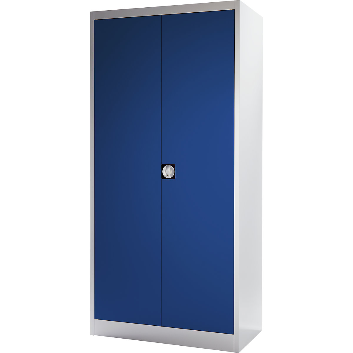 Heavy duty double door cupboard – mauser, HxW 1950 x 950 mm, depth 420 mm, light grey/gentian blue-3
