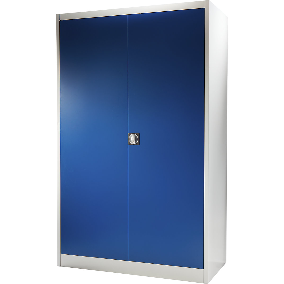 Heavy duty double door cupboard – mauser, HxW 1950 x 1200 mm, depth 420 mm, light grey/gentian blue-5