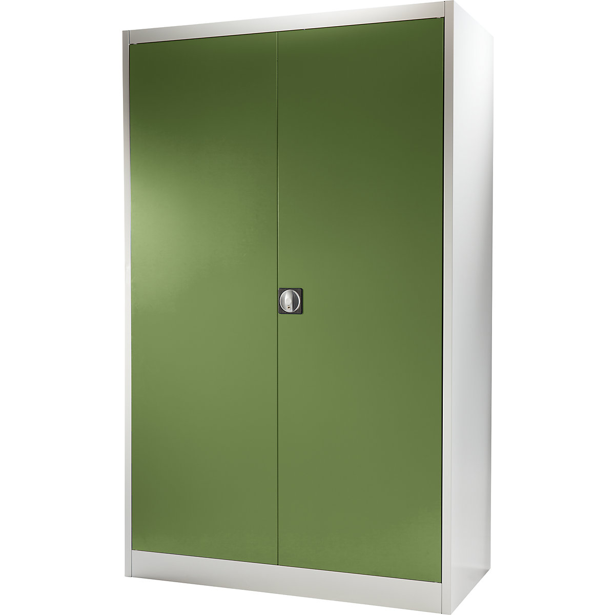 Heavy duty double door cupboard – mauser, HxW 1950 x 1200 mm, depth 420 mm, light grey/reseda green-6